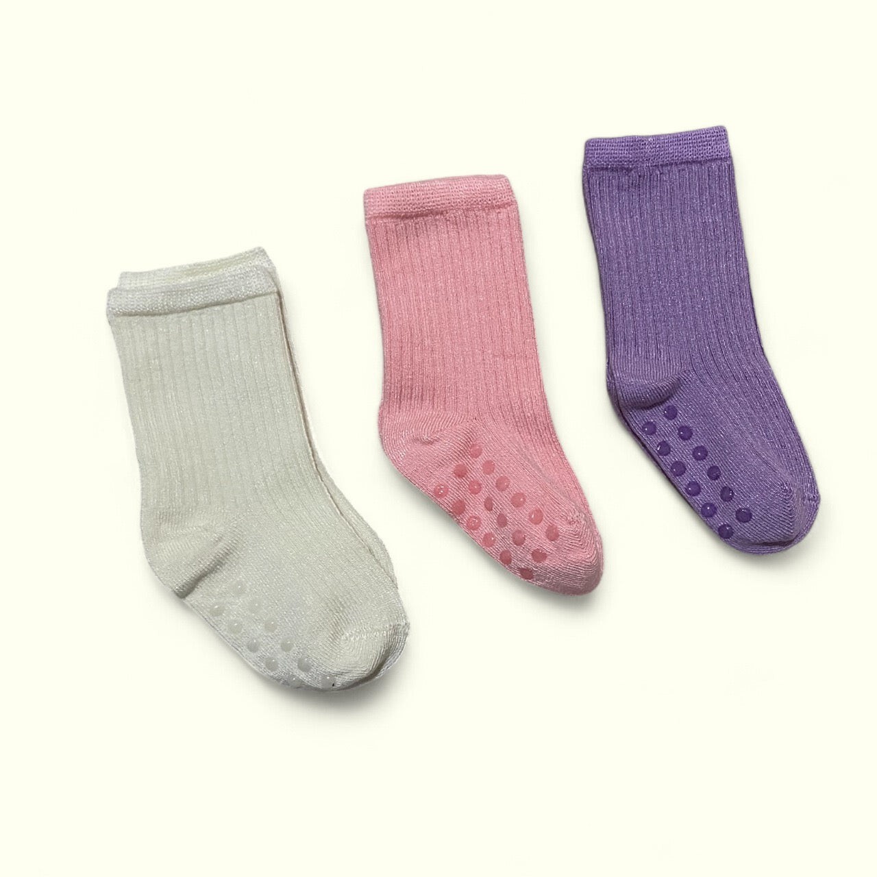 3’lü Bambu Çorap Kaydırmaz Taban Set (Ekru-Pembe-Lila)