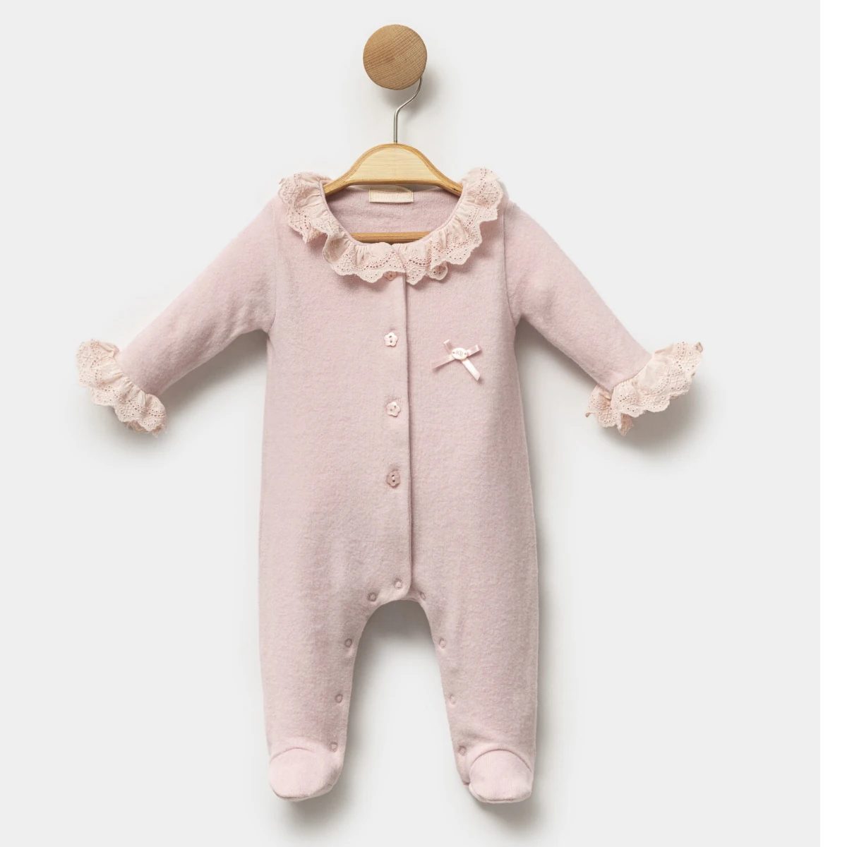 Kız Bebek 3-6 Ay Güpürlü Düğmeli Tulum (Somon-Pembe)