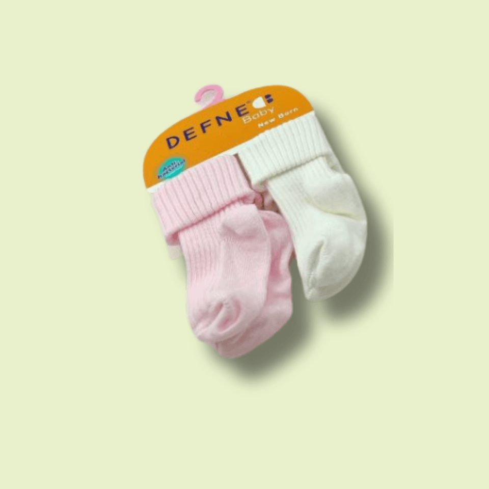 2'li Kız Bebek %100 Pamuklu Çorap 0-6 Ay (Pembe-Ekru)