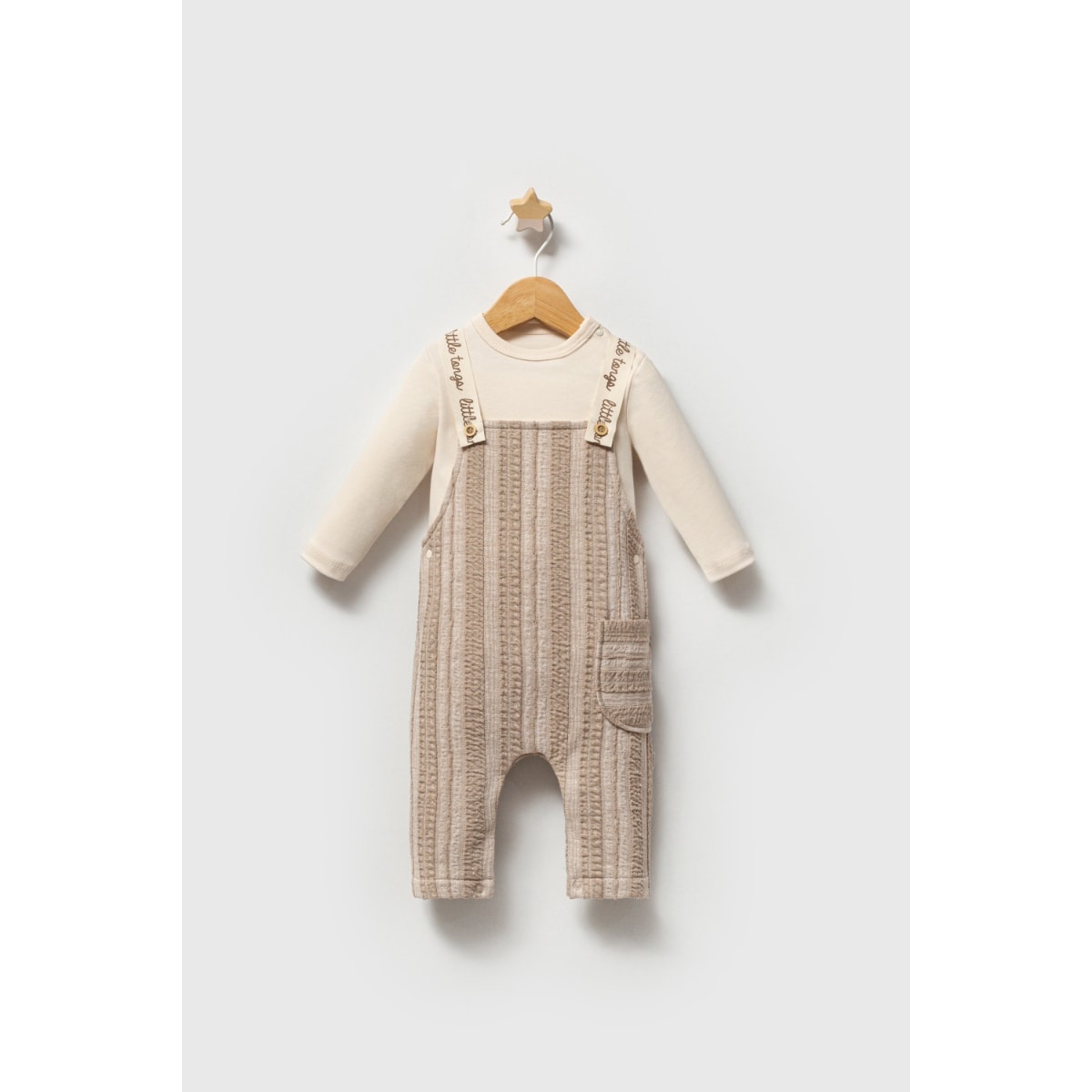 2'li Erkek Bebek Slow Time Bej Salopet Takım