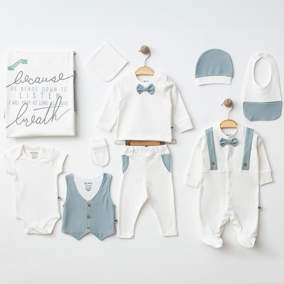 10'lu Erkek Bebek Hastane Çıkışı Set (Papyon-Pileli-Ayıcık-Tavşan)