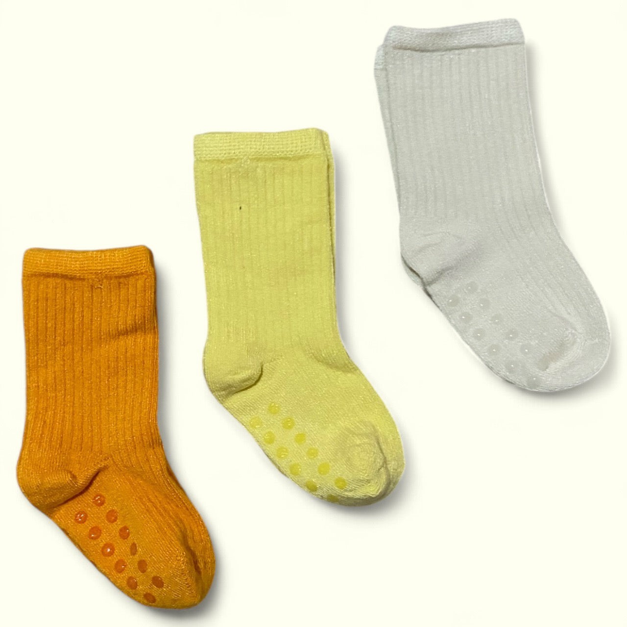 3’lü Bambu Çorap Kaydırmaz Taban Set (Ekru-Sarı-Turuncu)