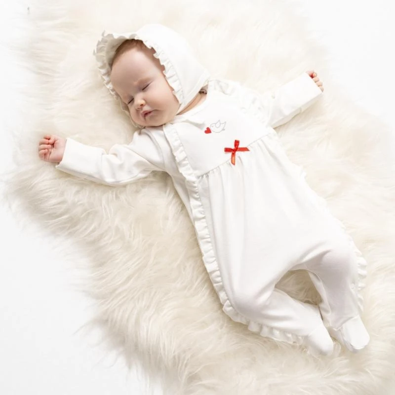 2'li Kız Bebek Tulum ve Şapka Ekru Set