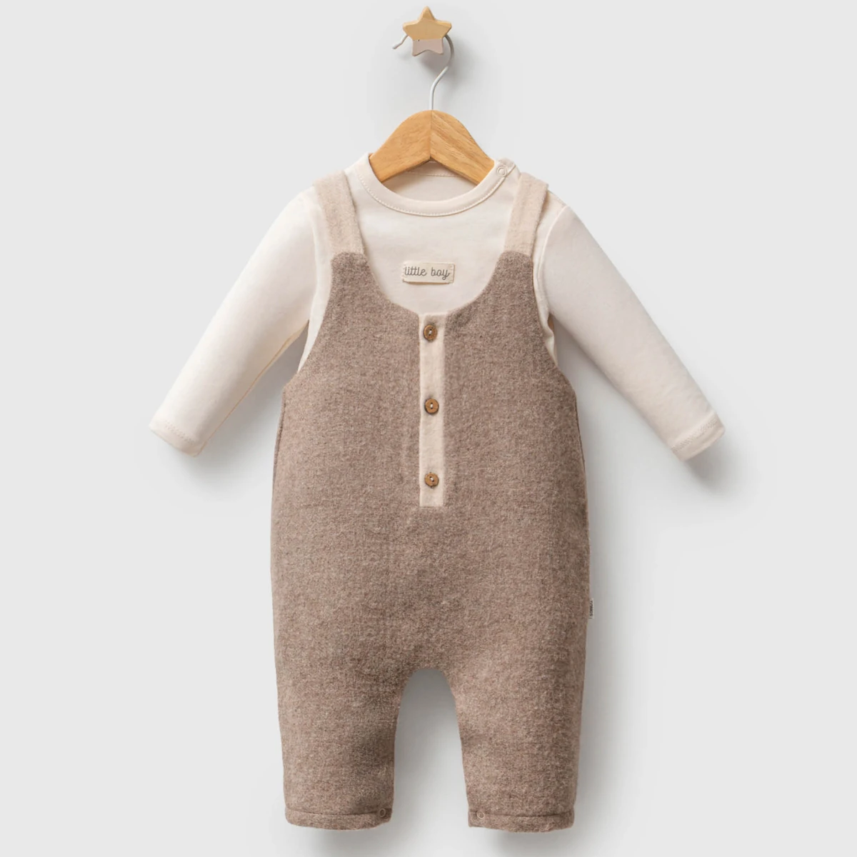 2'li Erkek Bebek Kazak Salopet Set (Kahve-Gri)