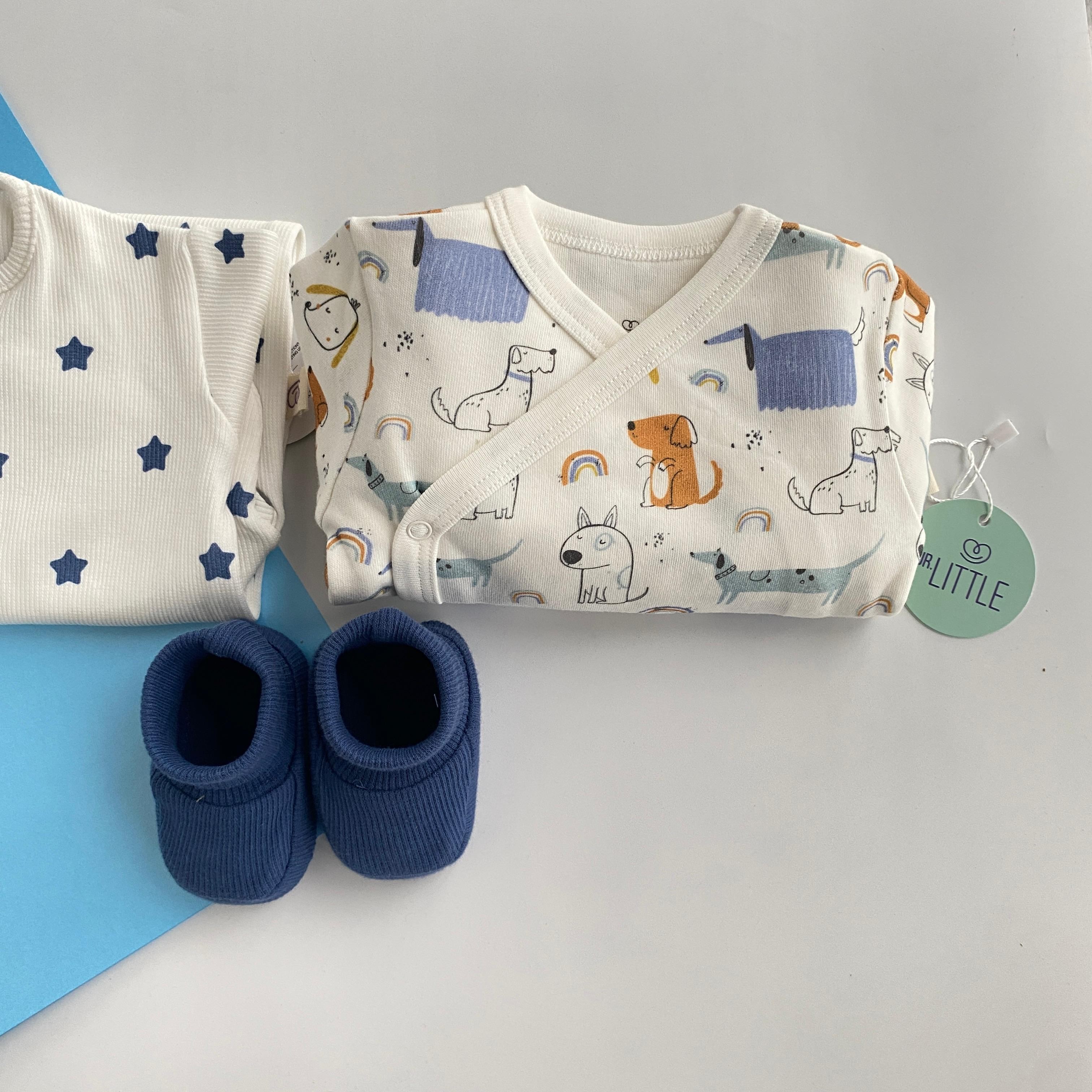 7'li Jr. Dogs, İndigo Patik, Yıldızlı Tulum Yeni Doğan Set