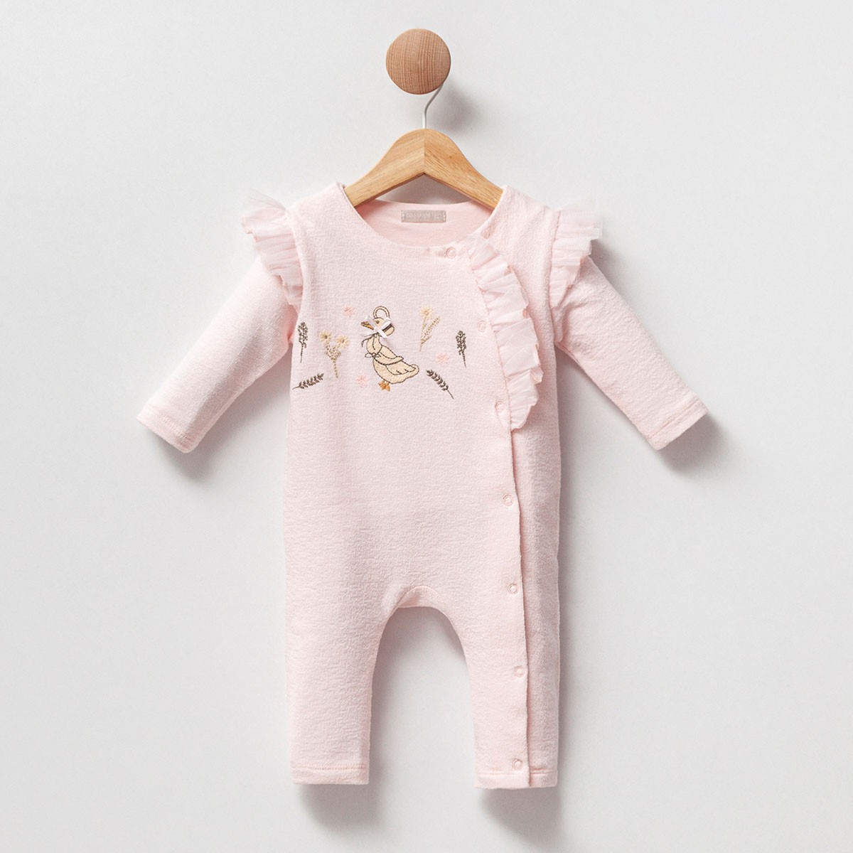 Kız Bebek Ördek Nakış İşlemeli Patiksiz Pembe Tulum