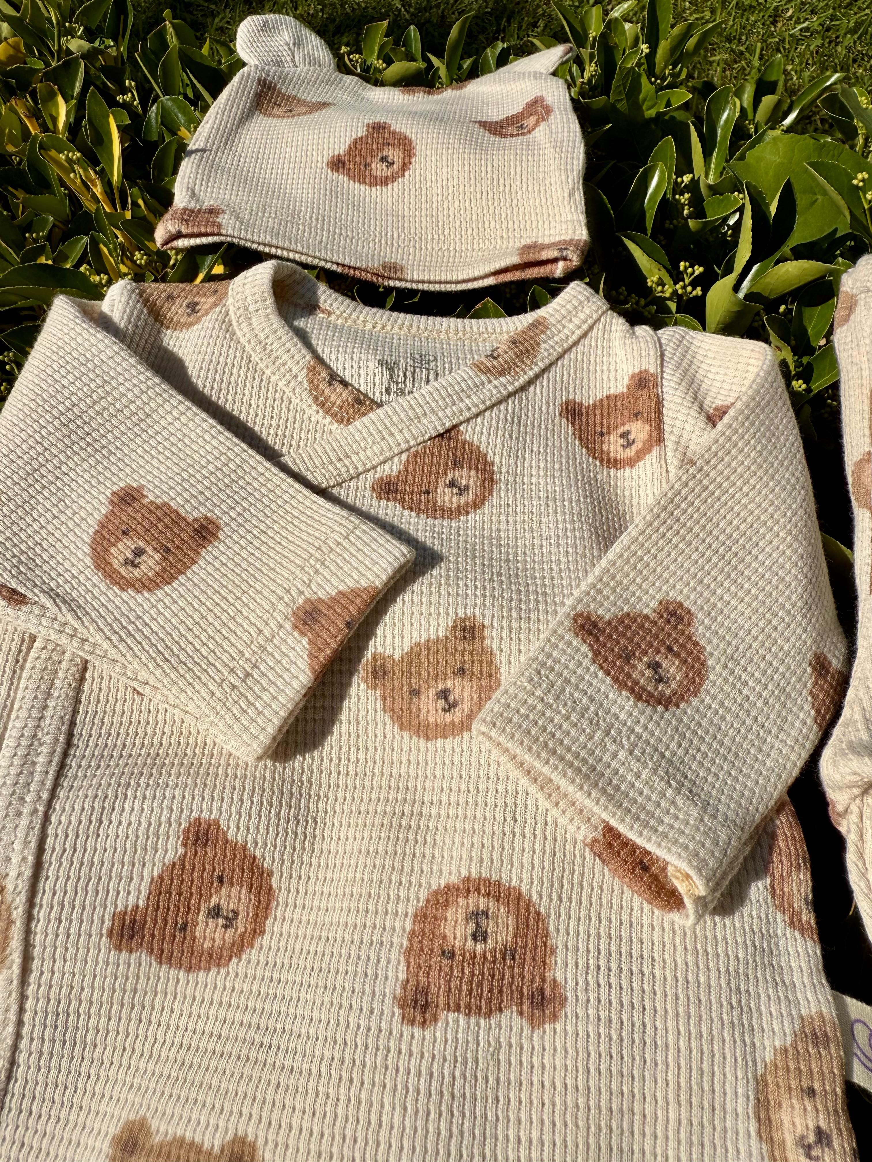 3'lü Ayıcık Desen Waffle Kumaş Hastane Çıkışı