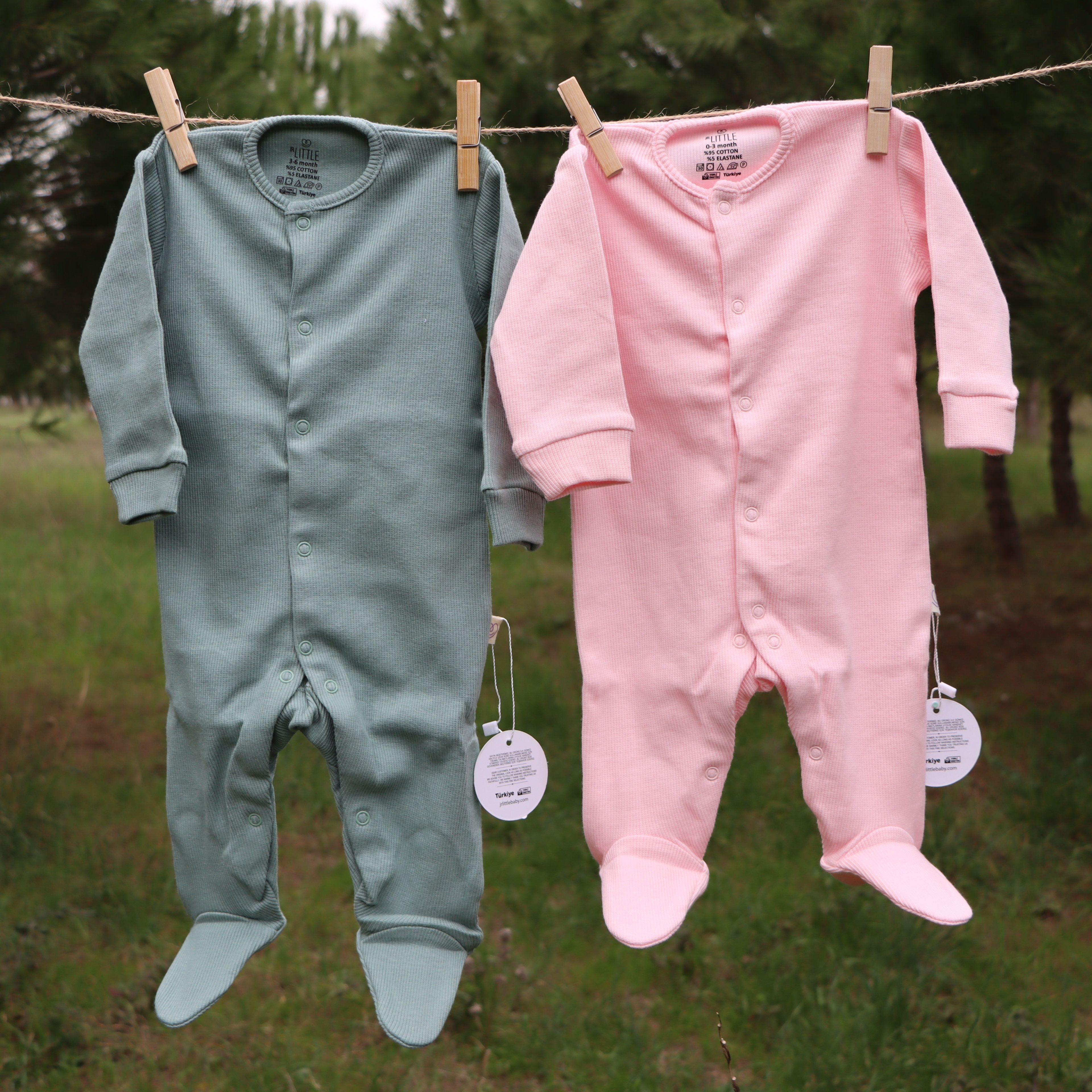 2’li Mint, Pembe Bebek Tulum 0-3/3-6 Ay