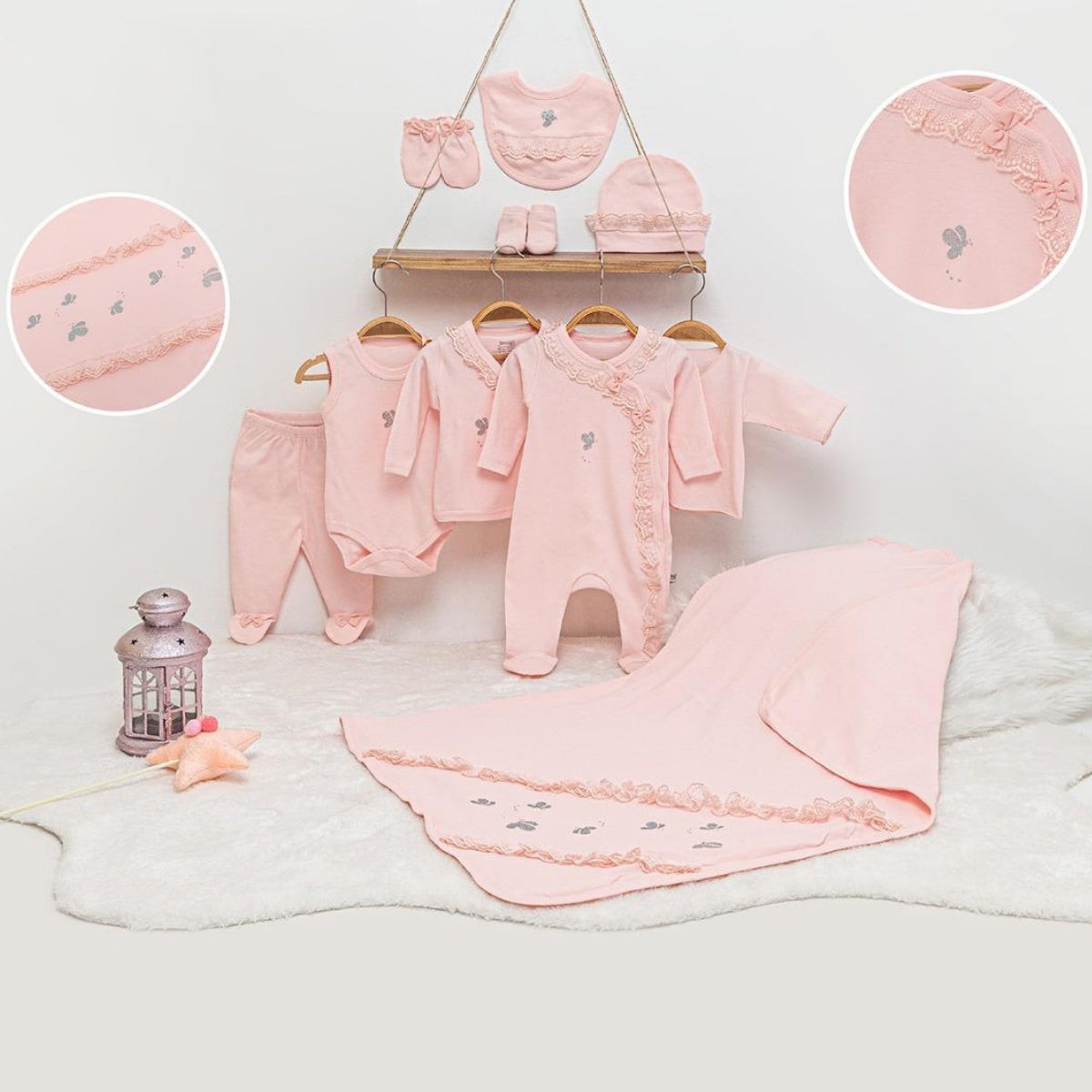 10'lu Kız Bebek Kelebek Desen Somon Hastane Çıkışı Set
