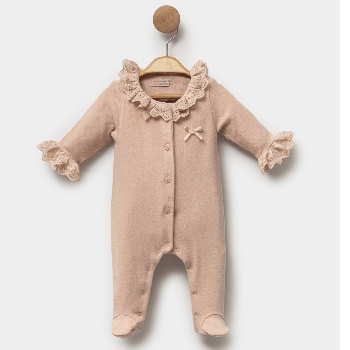 Kız Bebek 3-6 Ay Güpürlü Düğmeli Tulum (Somon-Pembe)