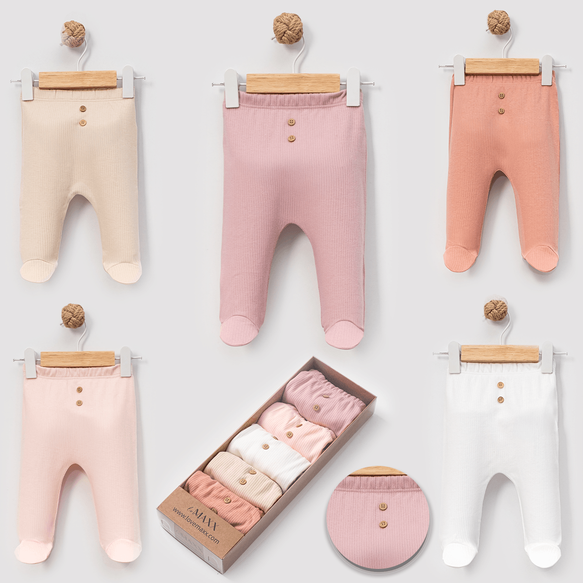 Kız Bebek 5'li Düğmeli Patikli Alt Set 