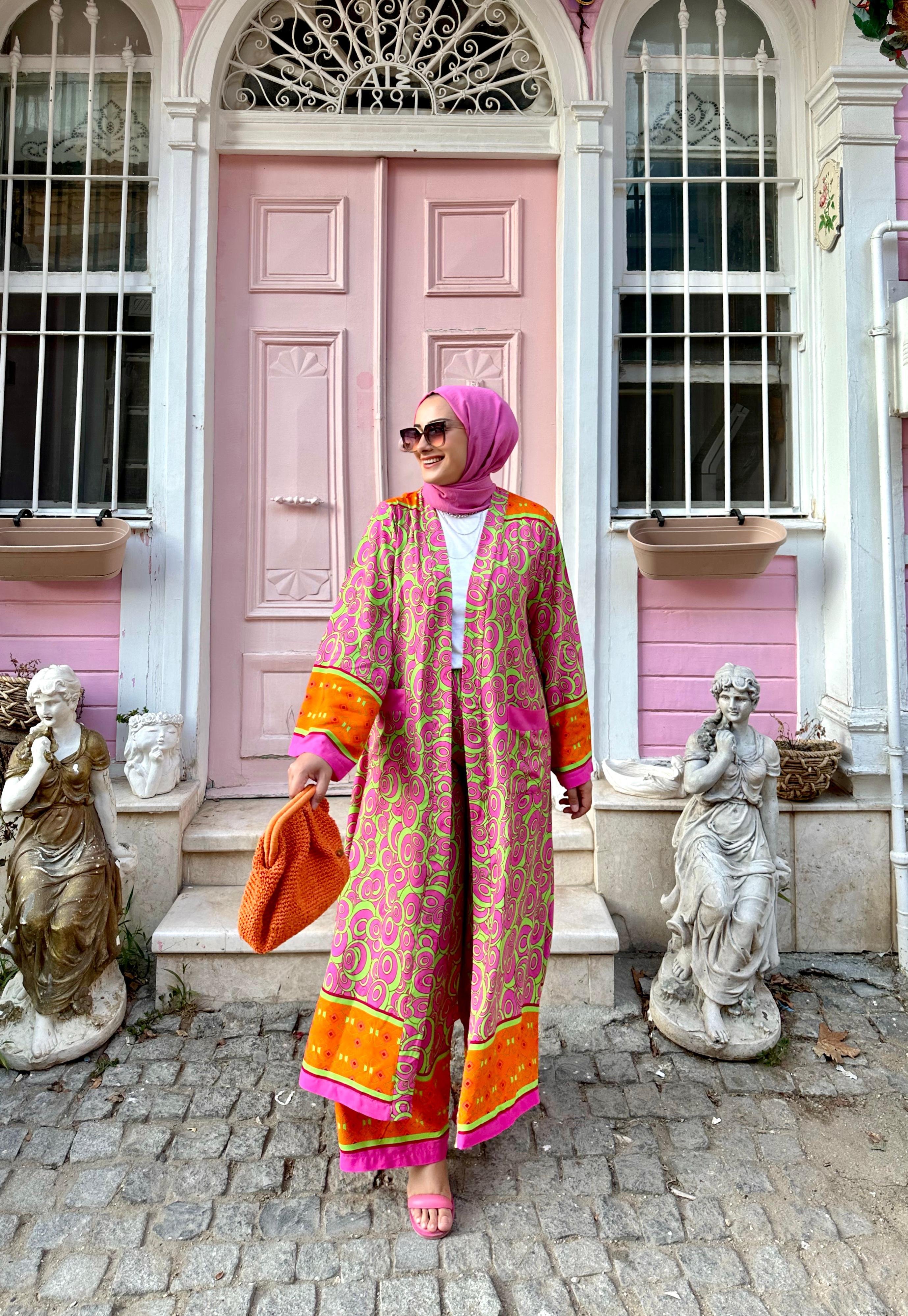 Bubble Pembe Kimono Takım