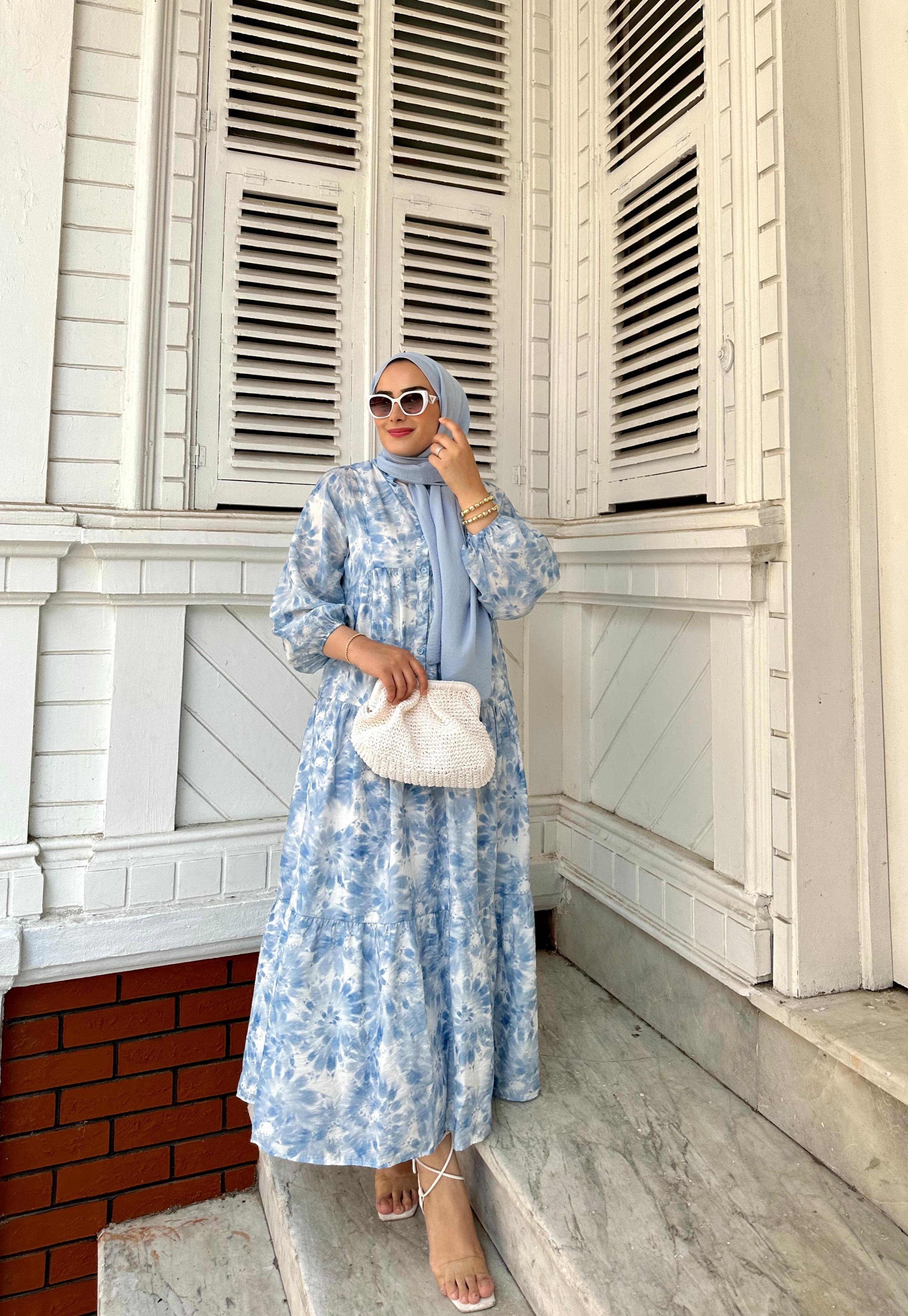 Batik Çiçek Bebe Mavi Elbise