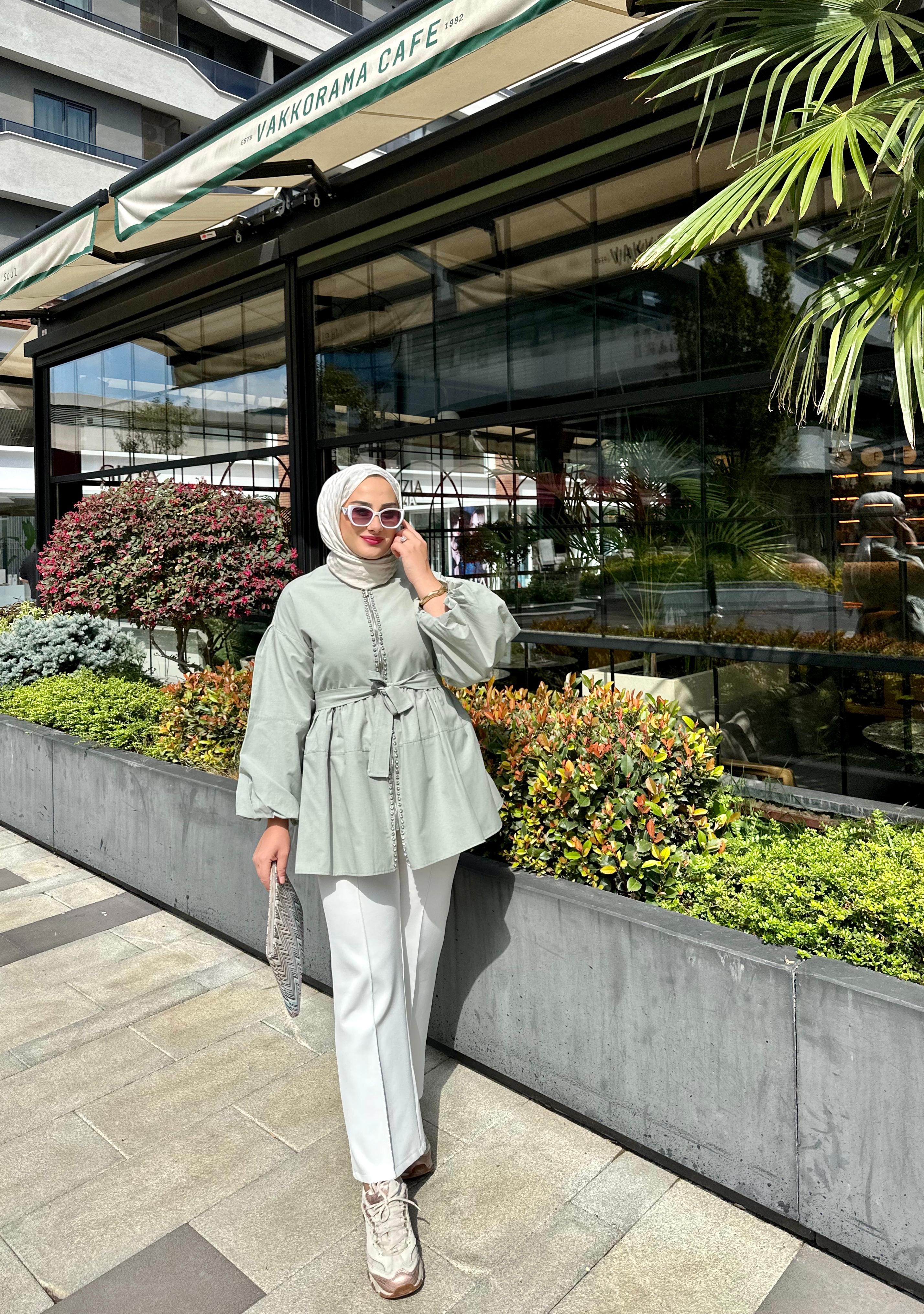 Taş Detaylı Çağla Yeşili Kap