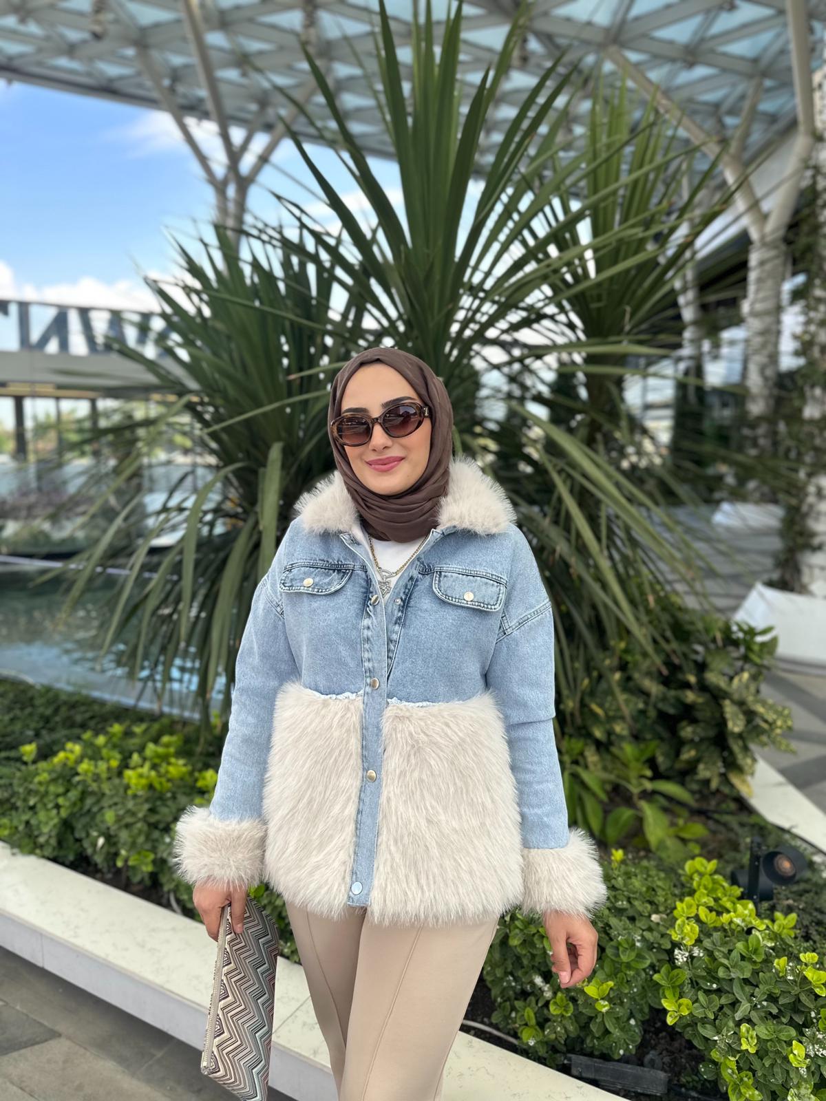 Kürk Detaylı Denim Ceket