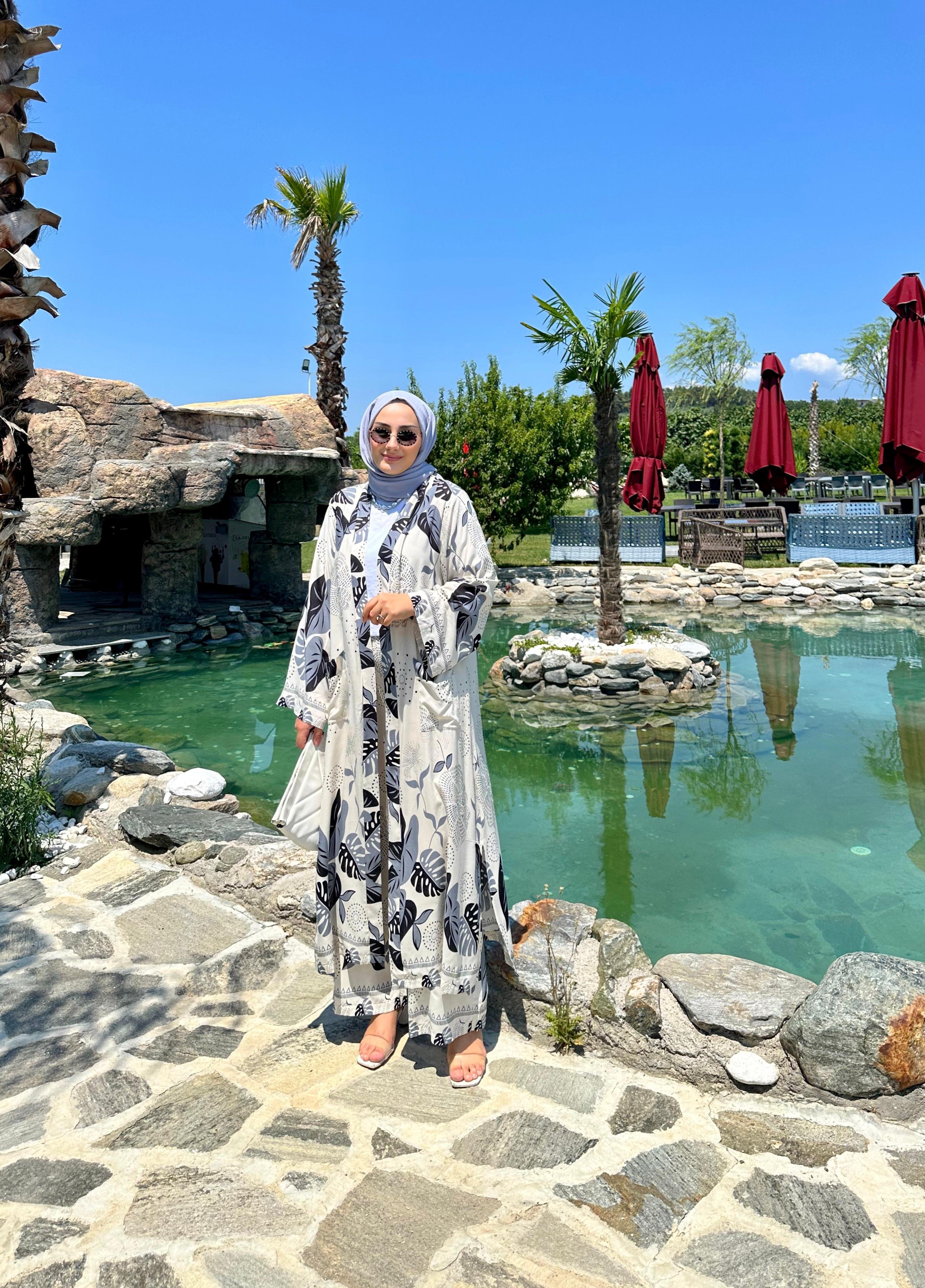 Roza Gri Kimono Takım