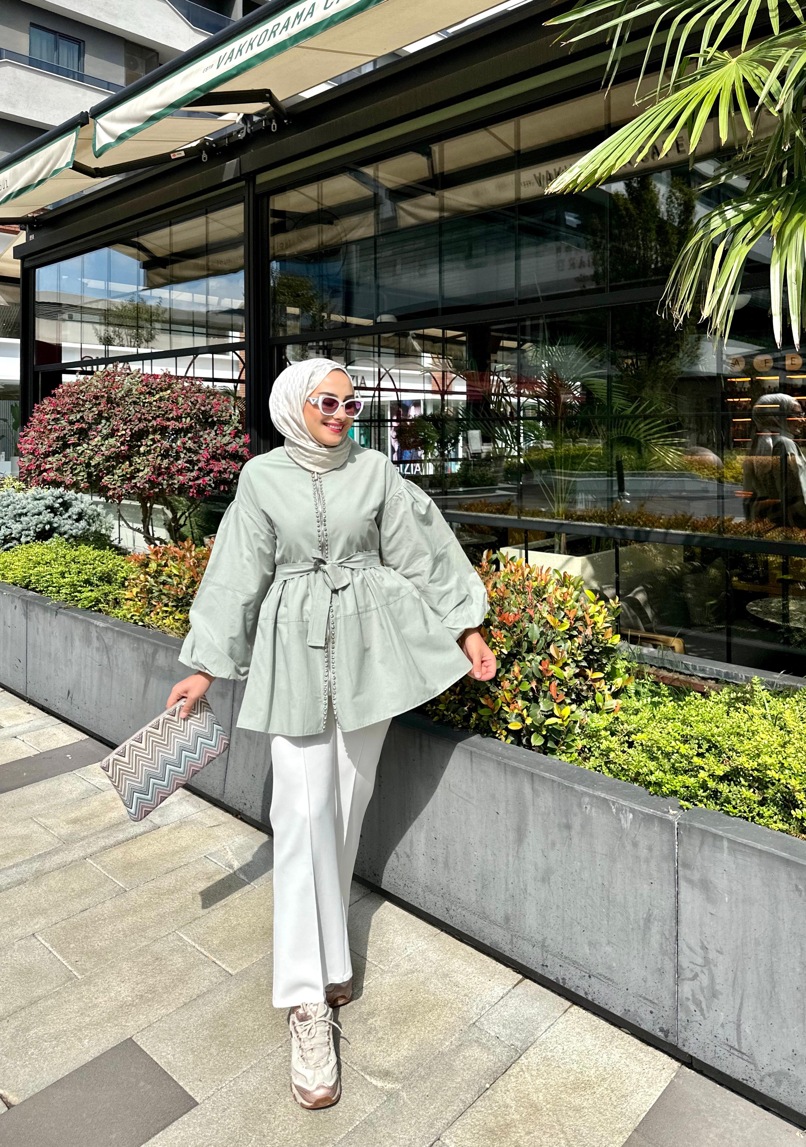 Taş Detaylı Çağla Yeşili Kap