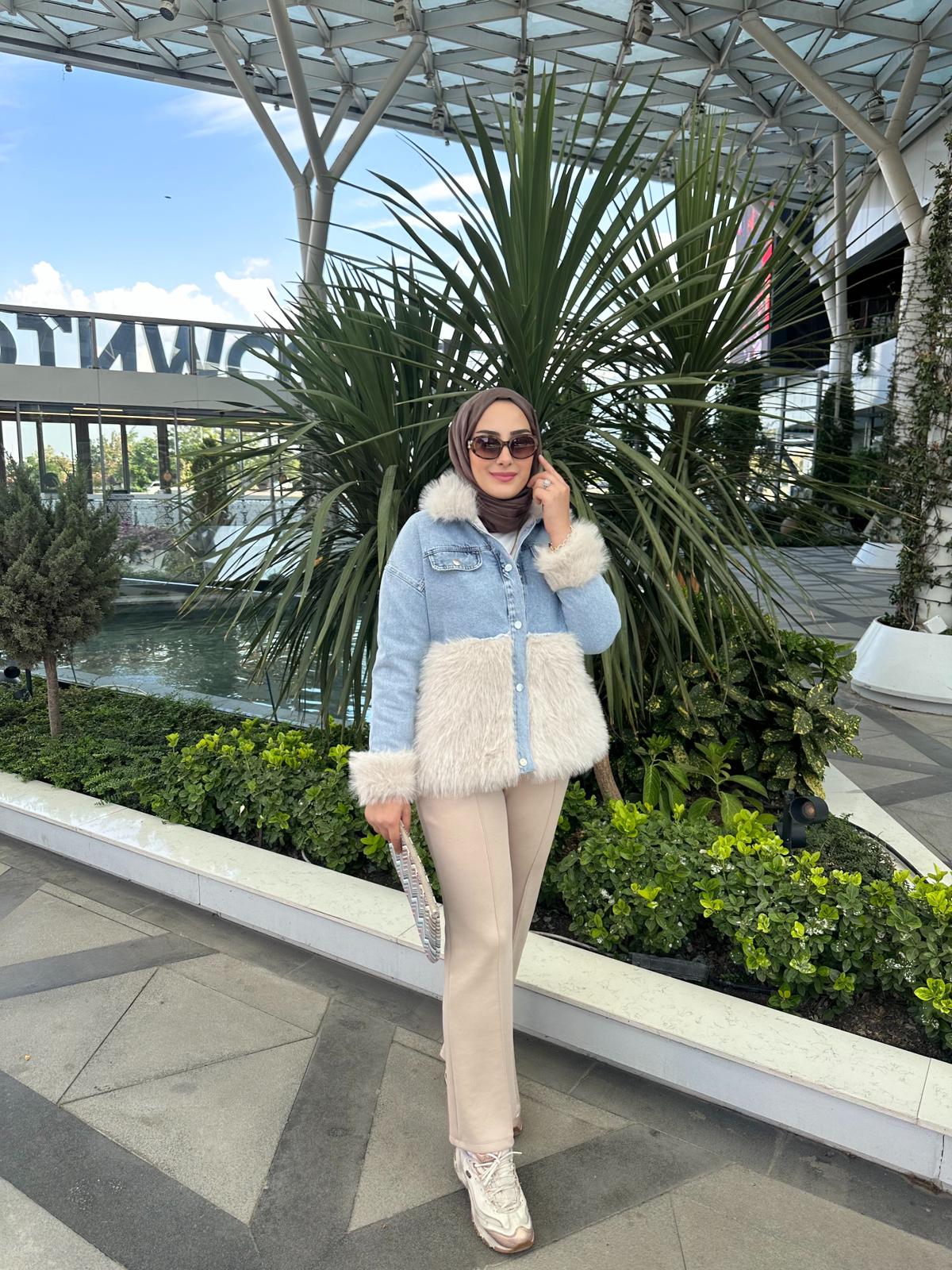 Kürk Detaylı Denim Ceket