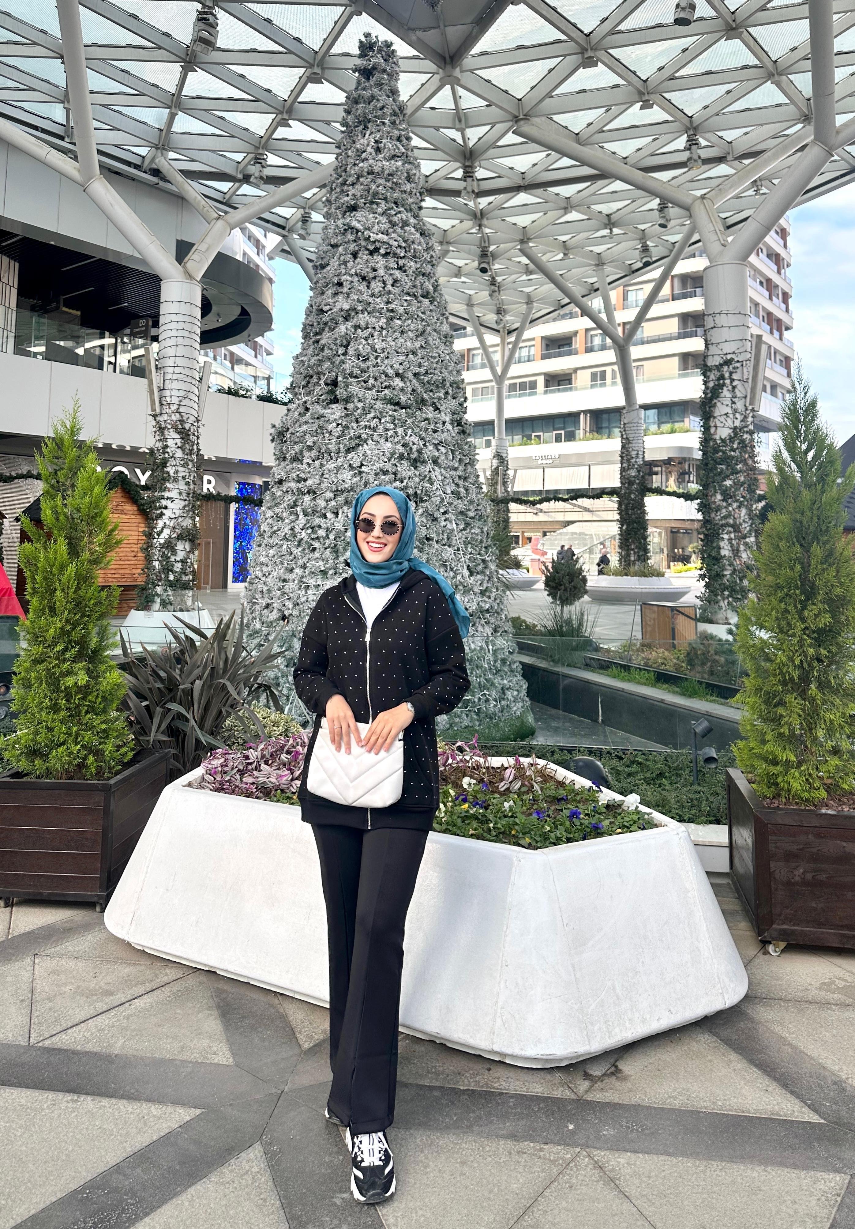 Kapüşonlu Fermuarlı Sweat Siyah
