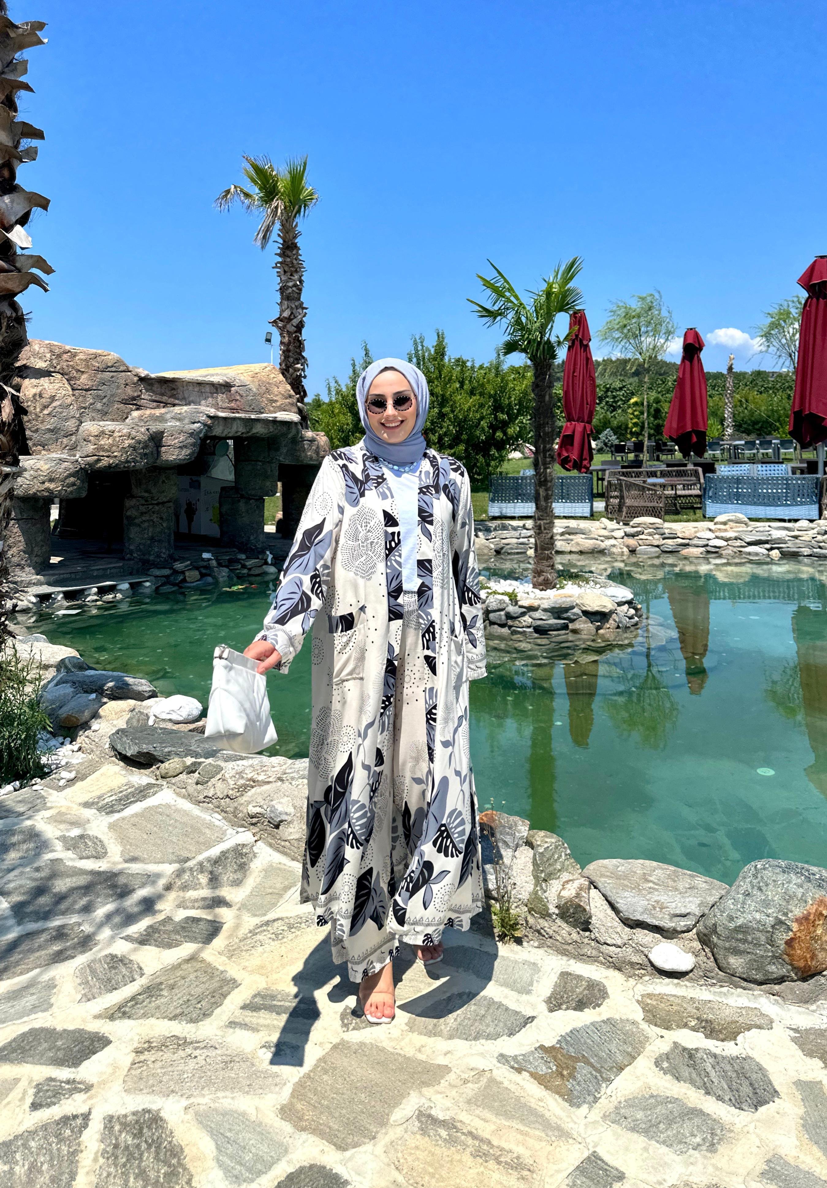 Roza Gri Kimono Takım