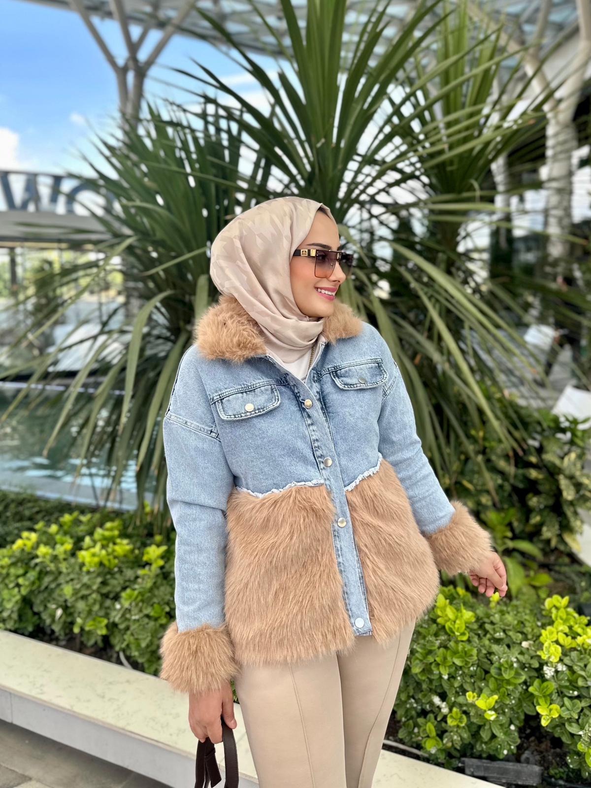 Kürk Detaylı Denim Ceket - Vizon Kürk