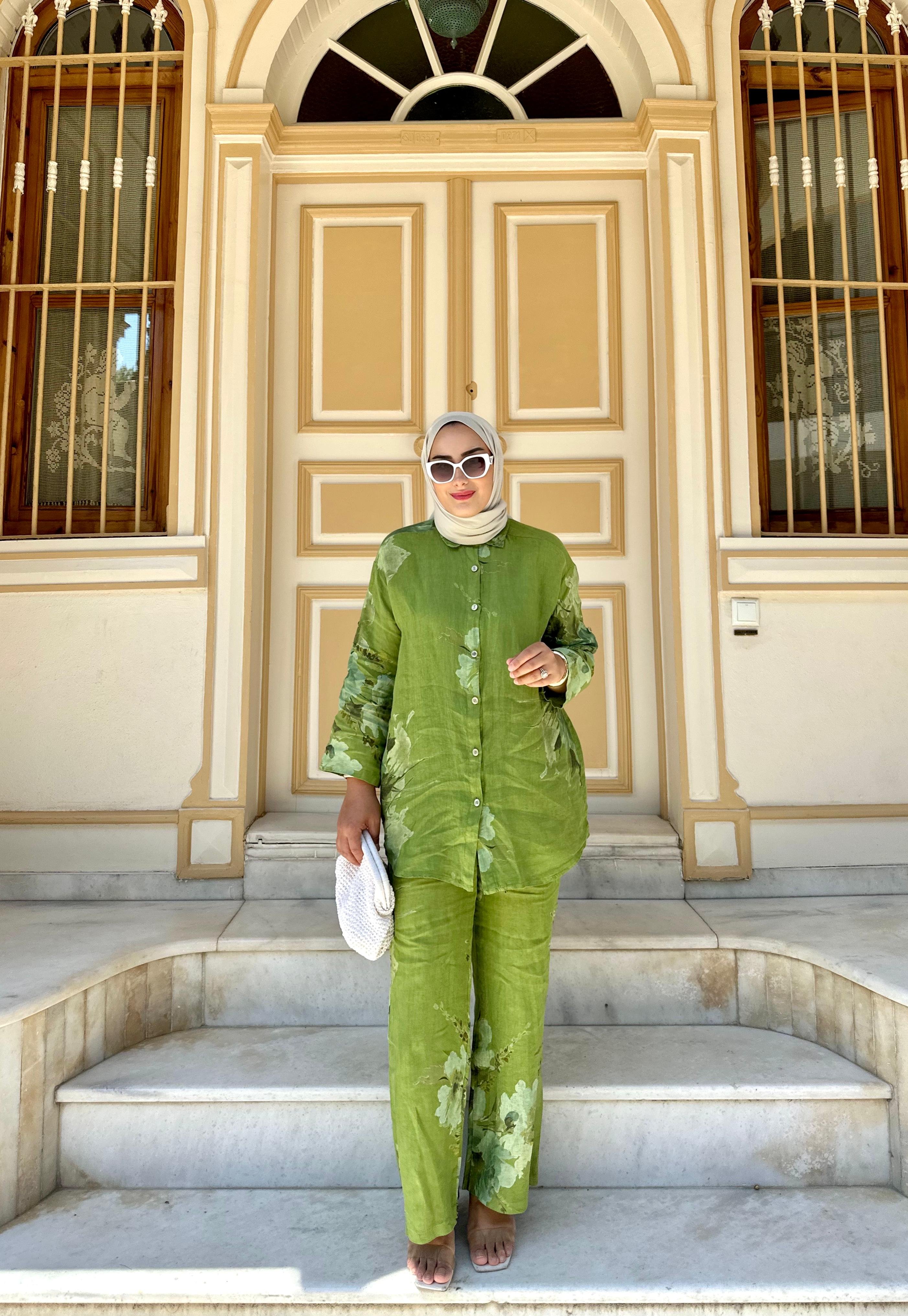 İthal İtalyan Keten Yeşil Takım