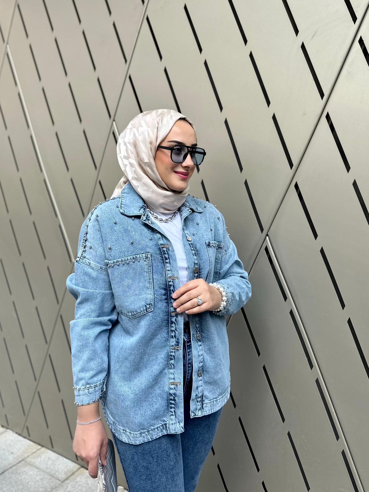 Zımbalı Taş Detaylı Kot Ceket