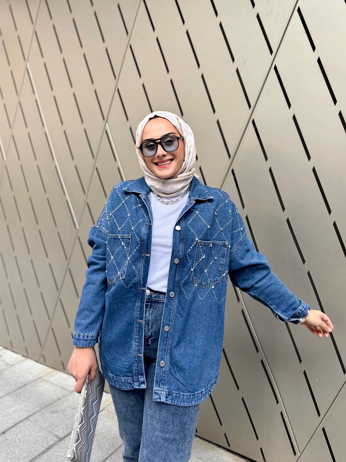 Yarım Baklava Desen Kot Ceket