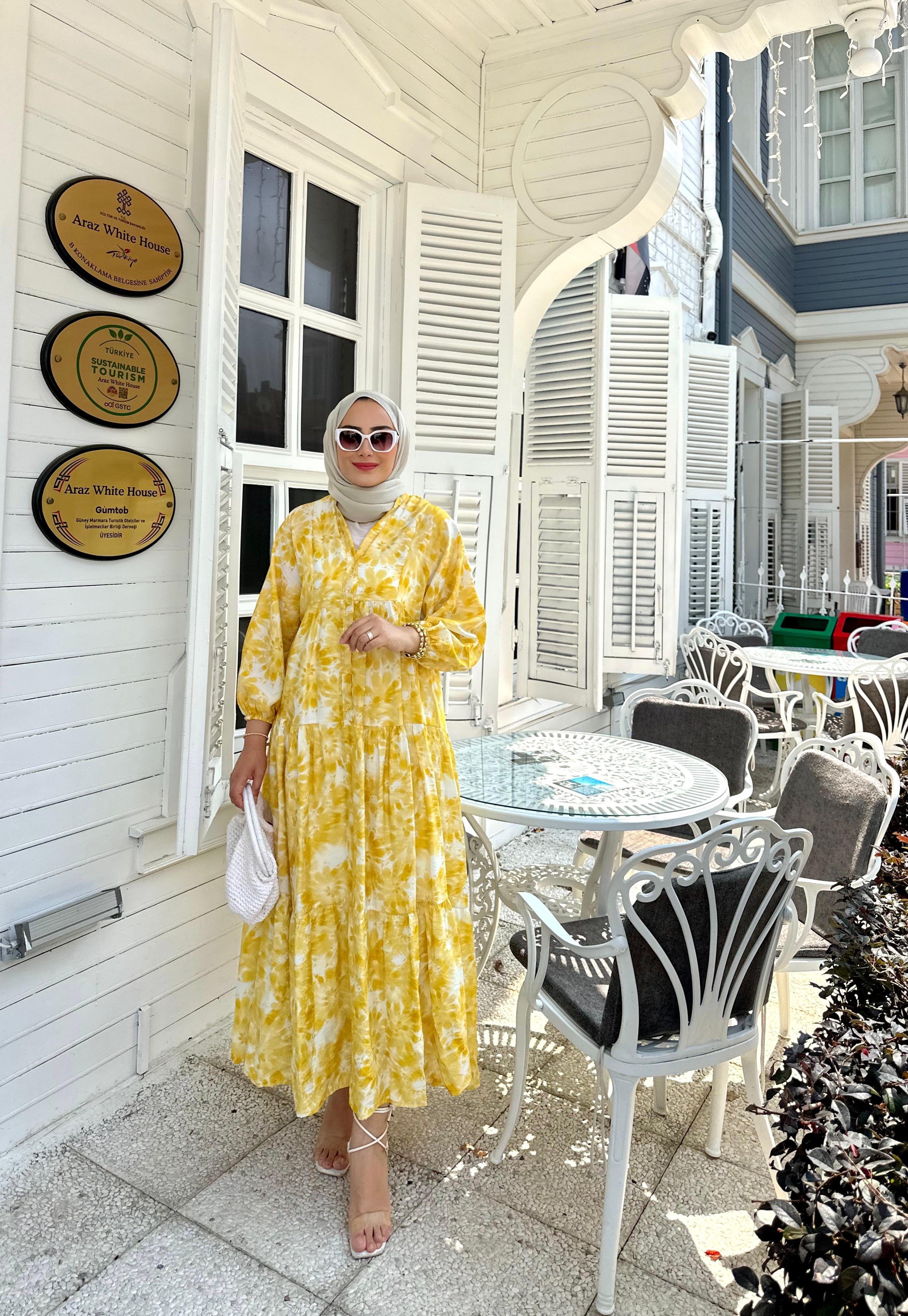 Batik Çiçek Sarı Elbise