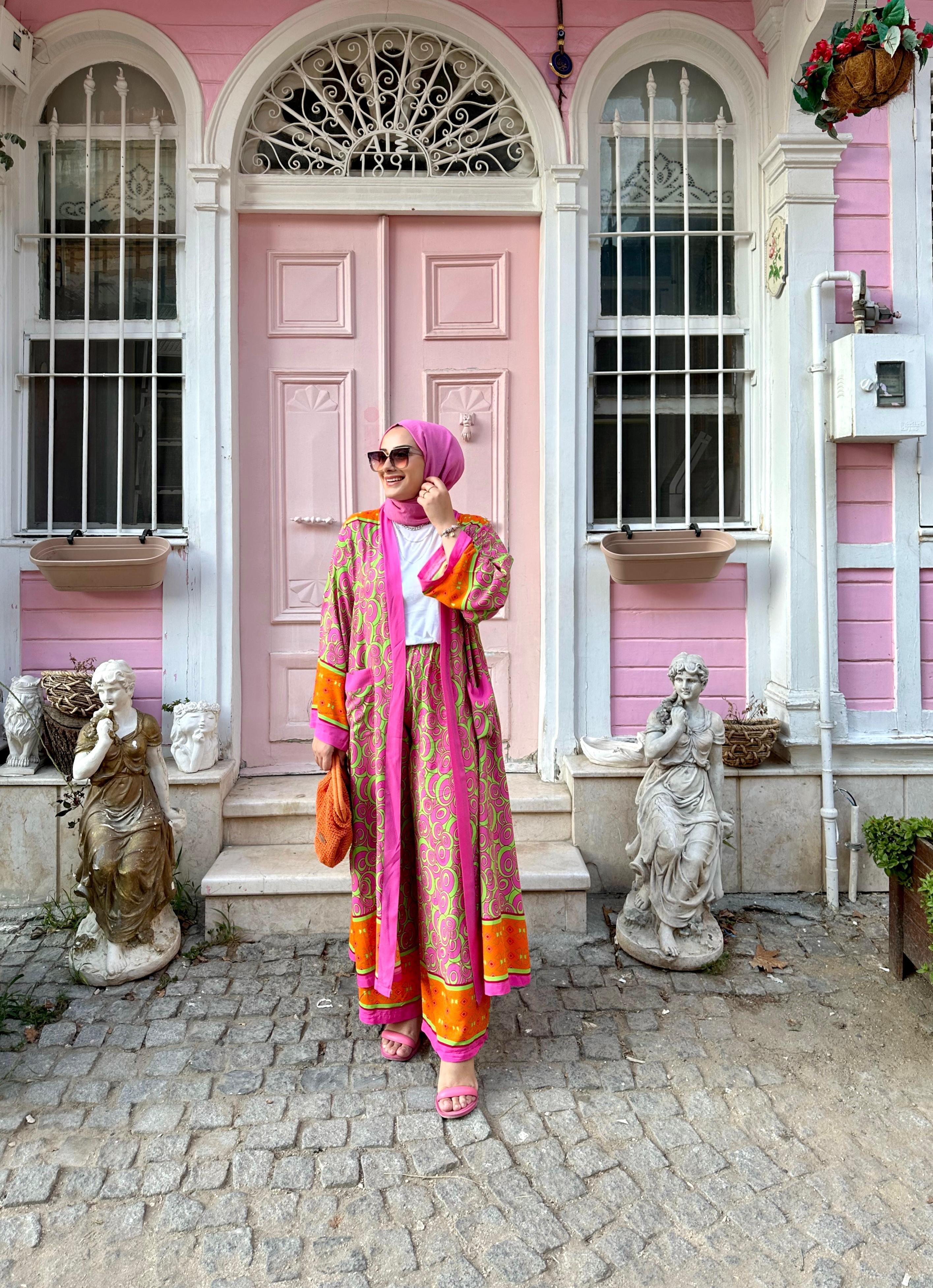 Bubble Pembe Kimono Takım