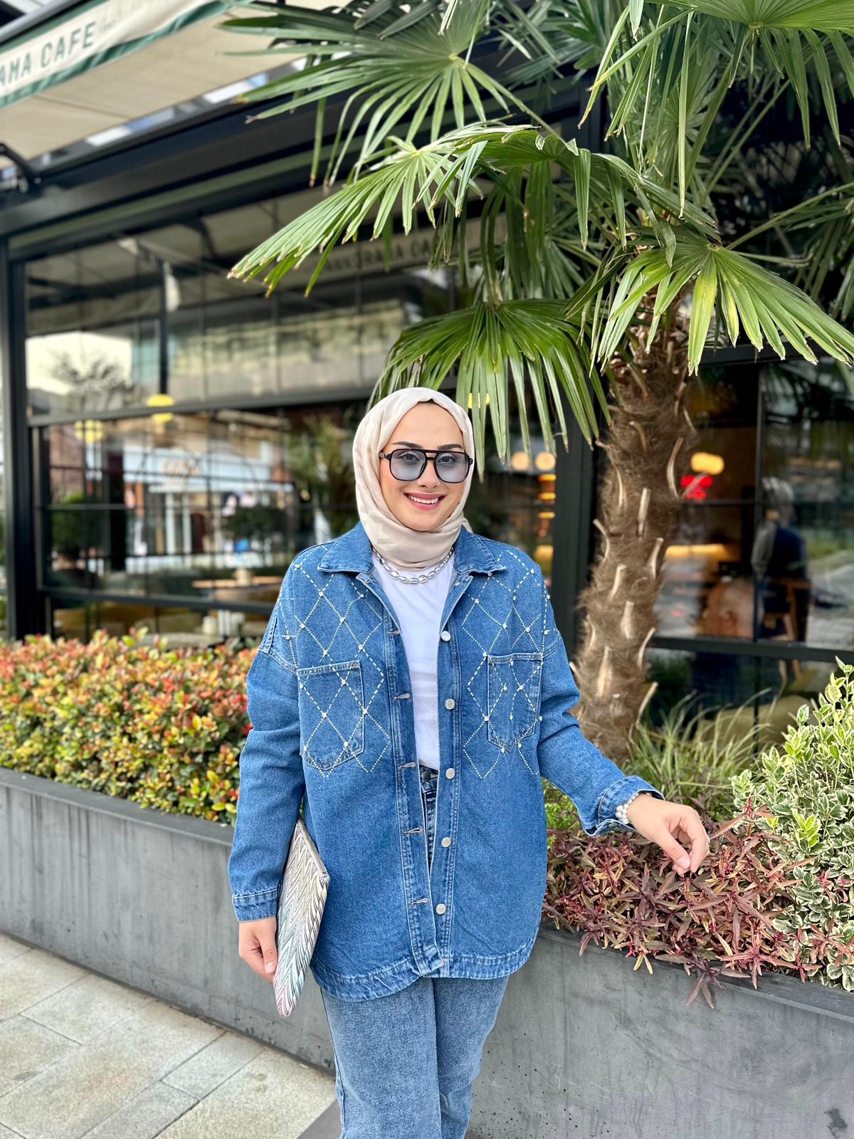 Yarım Baklava Desen Kot Ceket