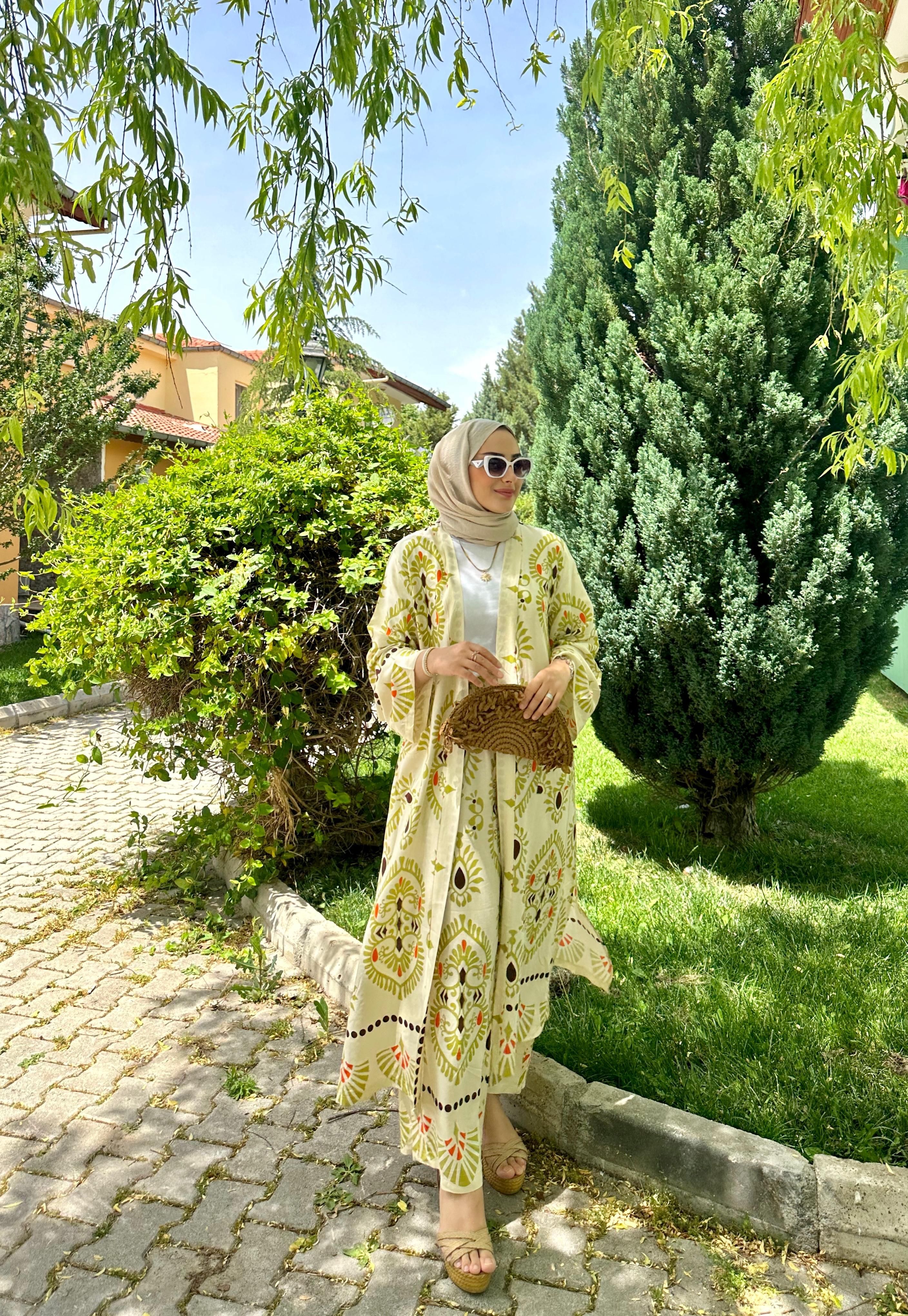 Fiona Yağ Yeşili Kimono Takım