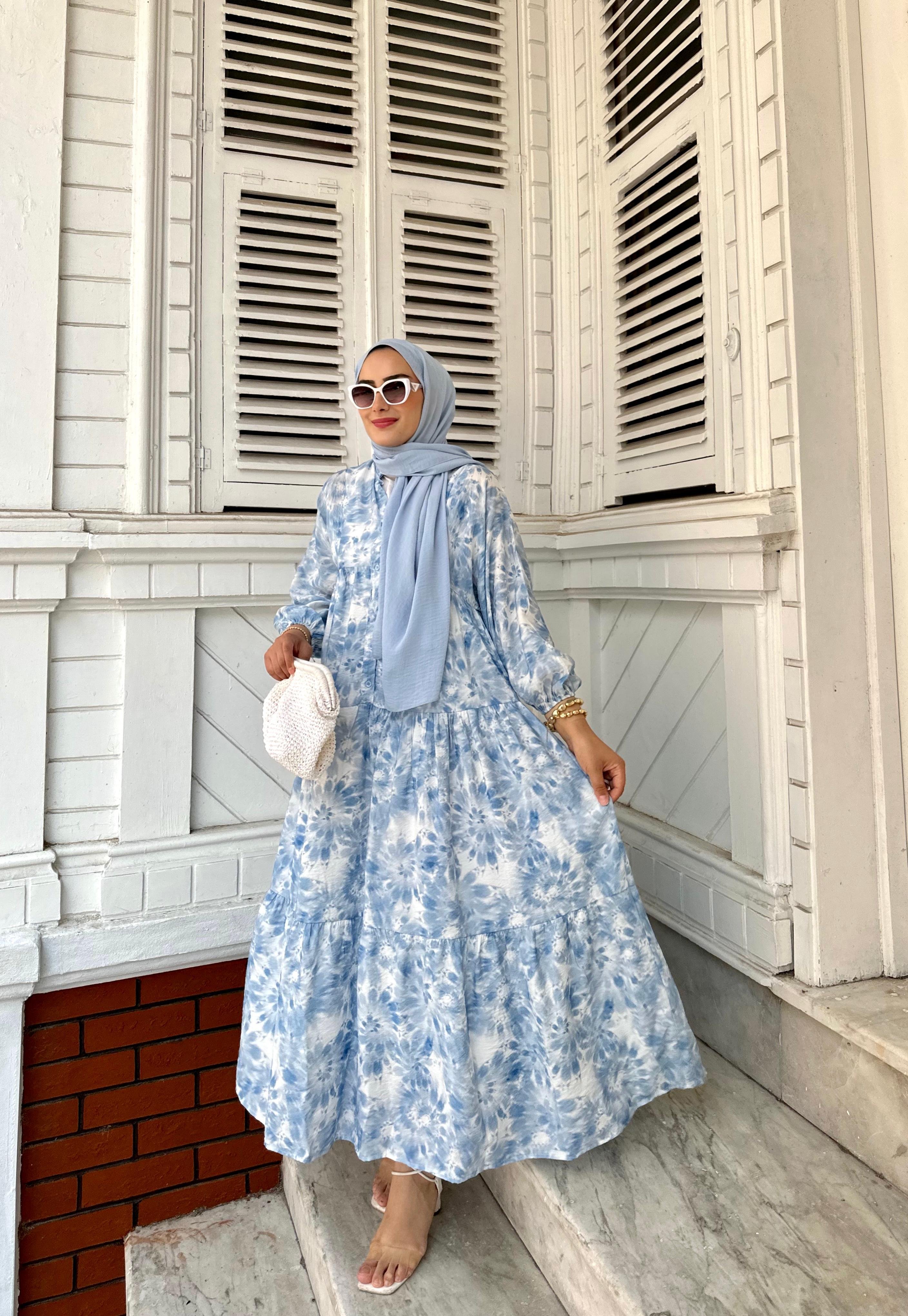 Batik Çiçek Bebe Mavi Elbise