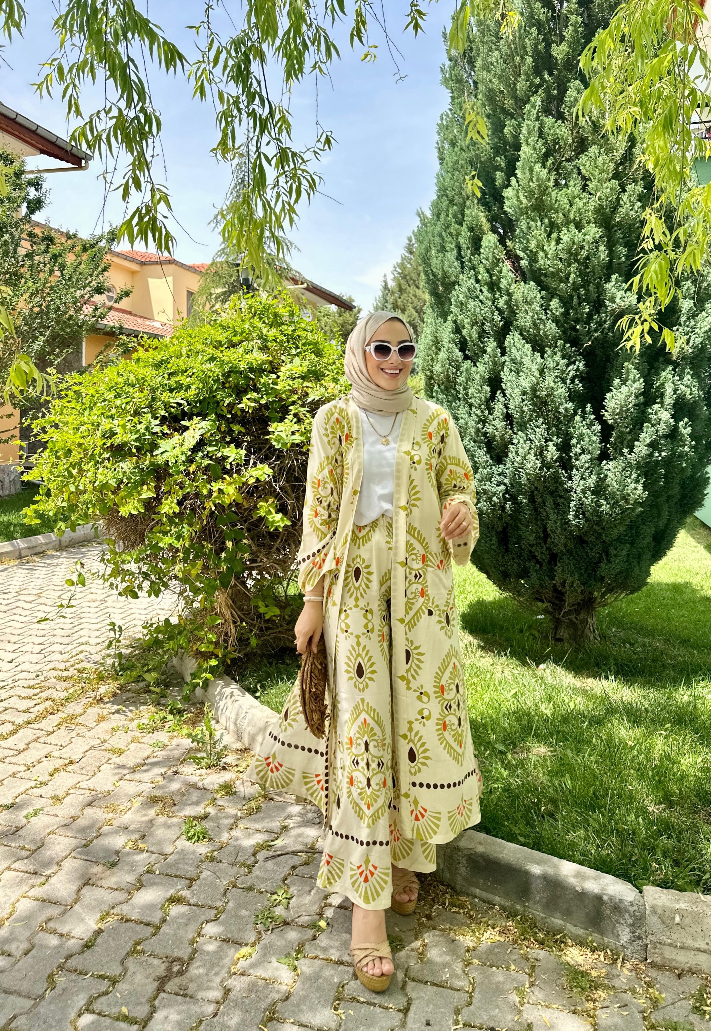 Fiona Yağ Yeşili Kimono Takım