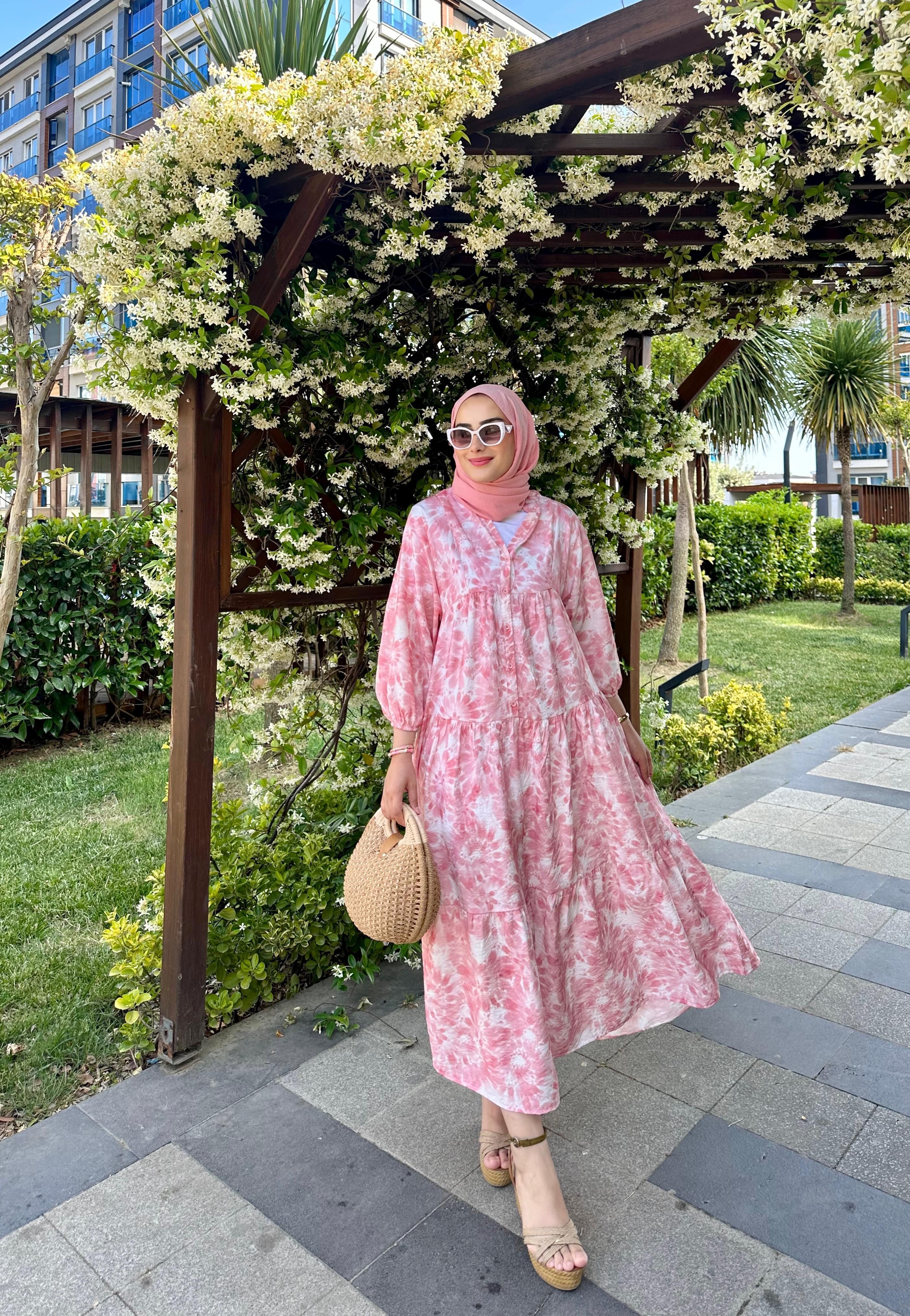 Batik Çiçek Pembe Elbise