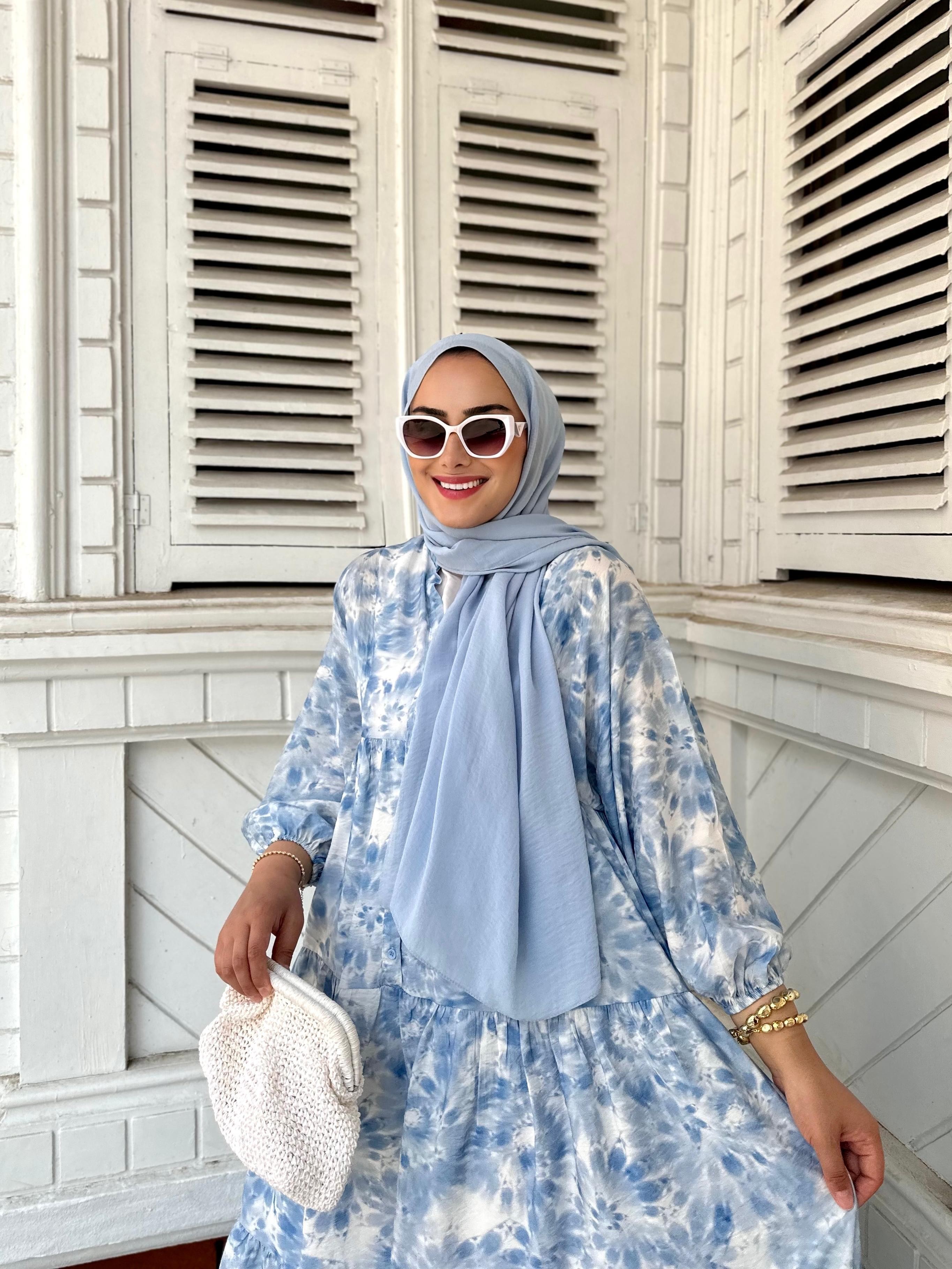 Batik Çiçek Bebe Mavi Elbise