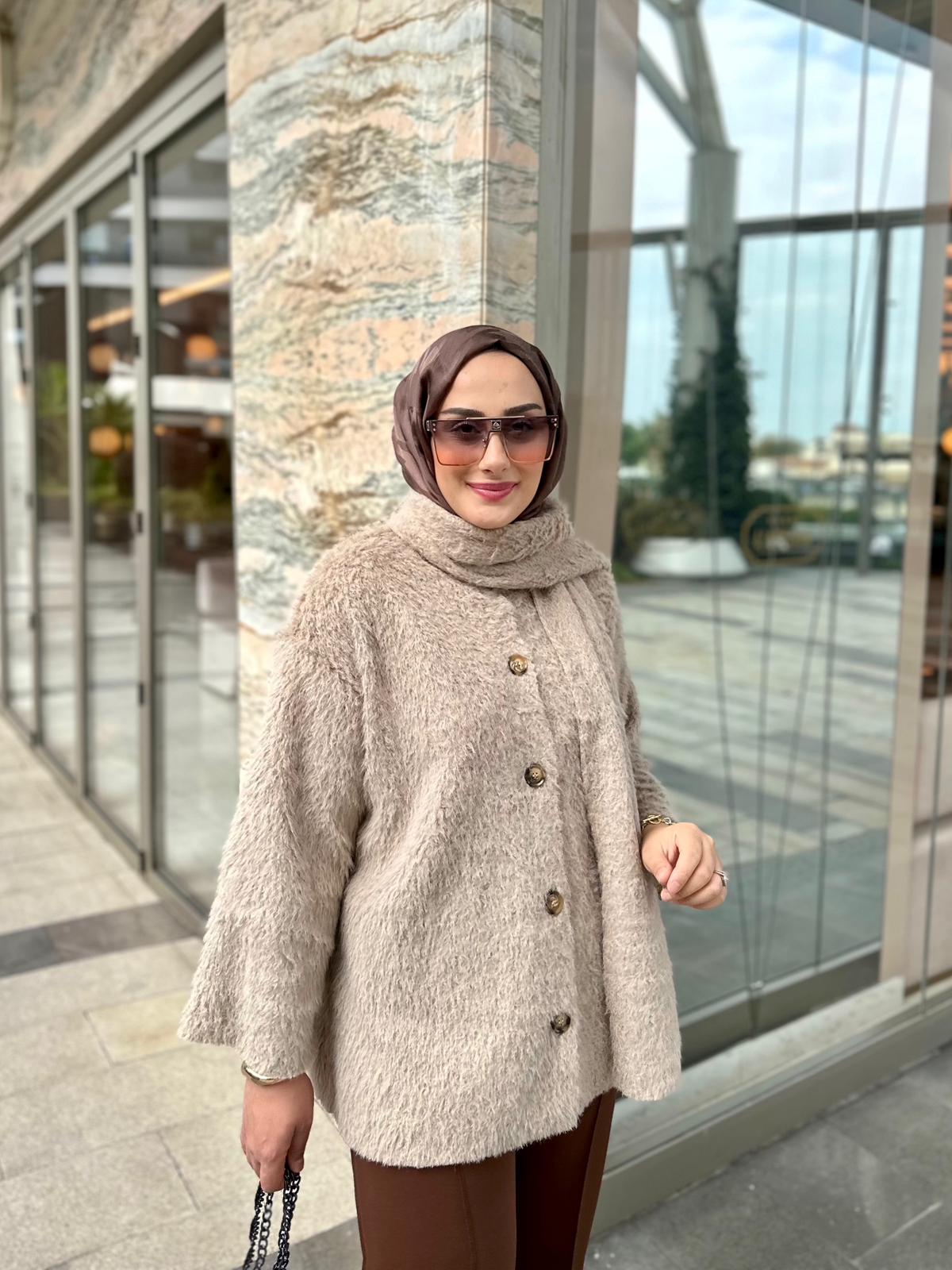 Şal Detaylı Peluş Kap - Taş