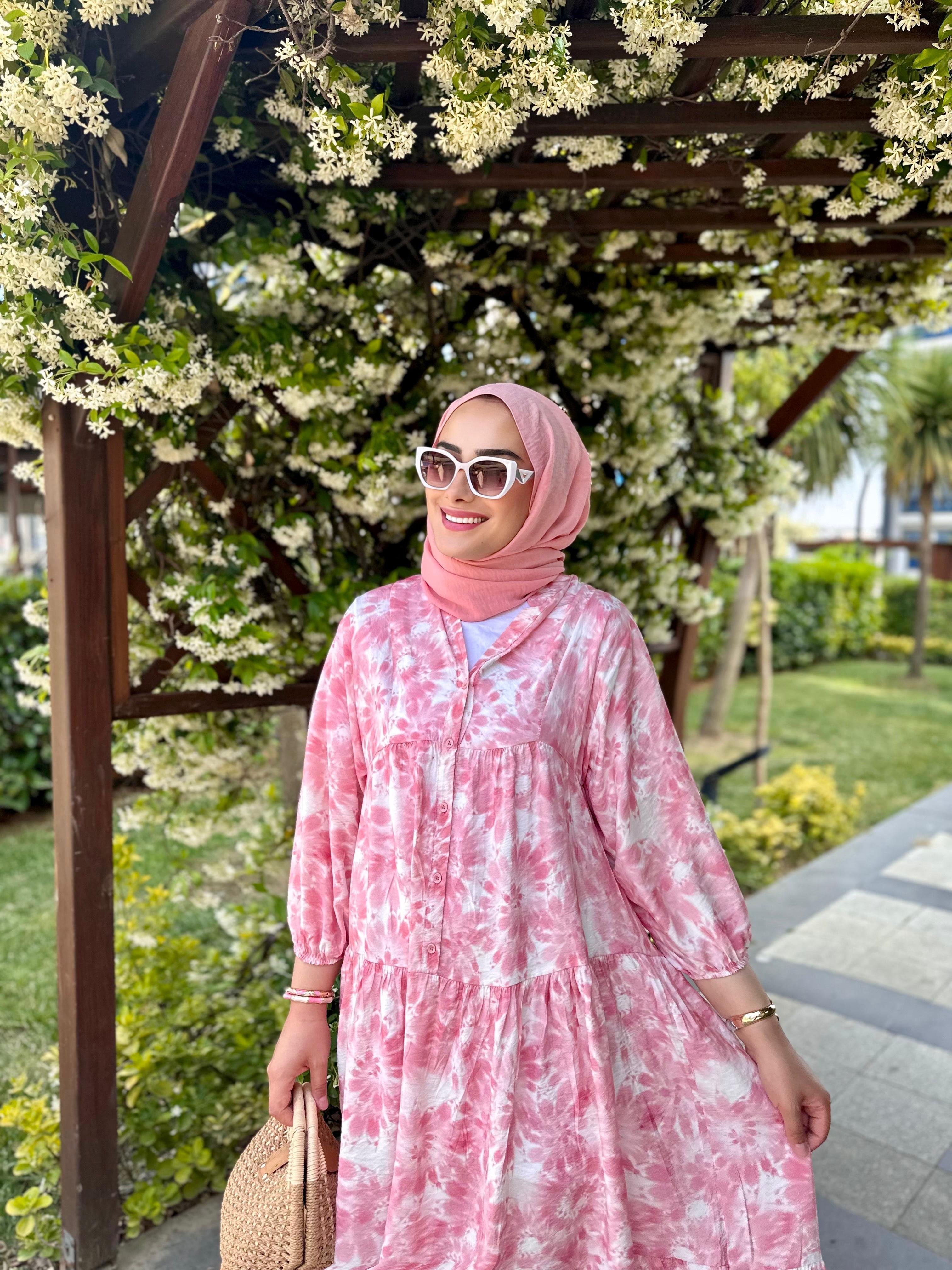 Batik Çiçek Pembe Elbise