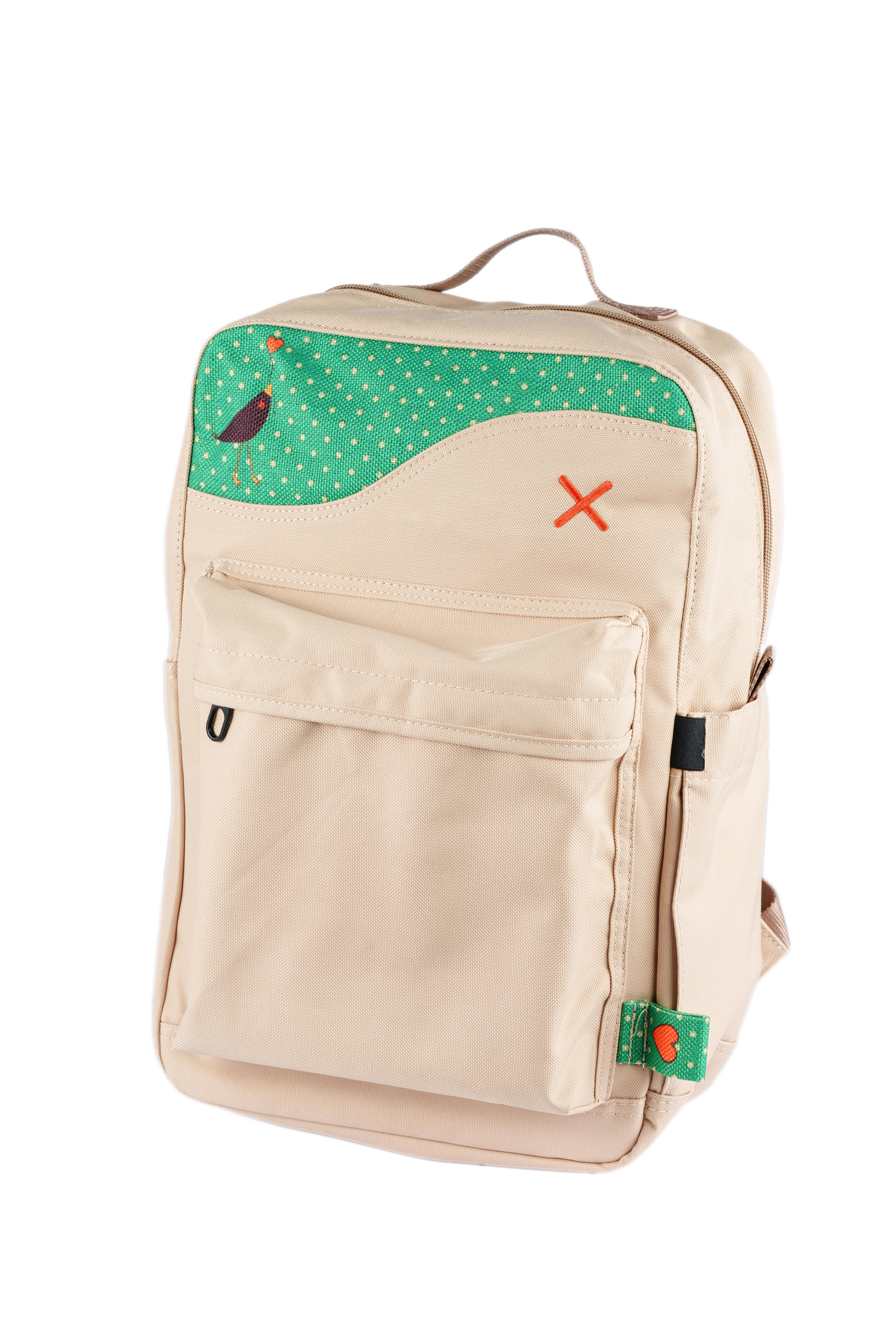 Krem Karga Desenli Desenli Kanvas Unisex Sırt Çantası