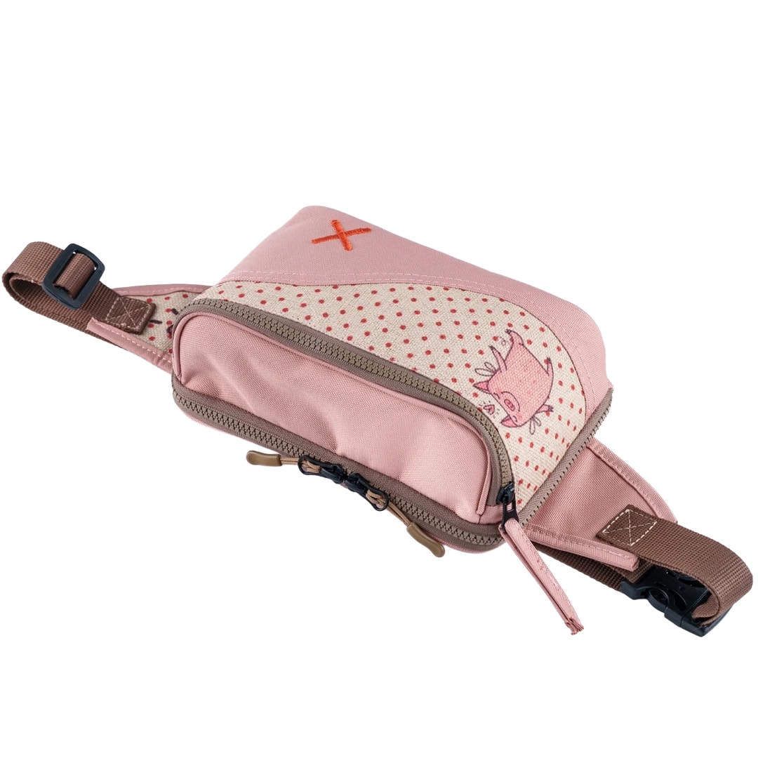 Pembe Domuz Desenli Kanvas Unisex Göğüs ve Bel Çantası