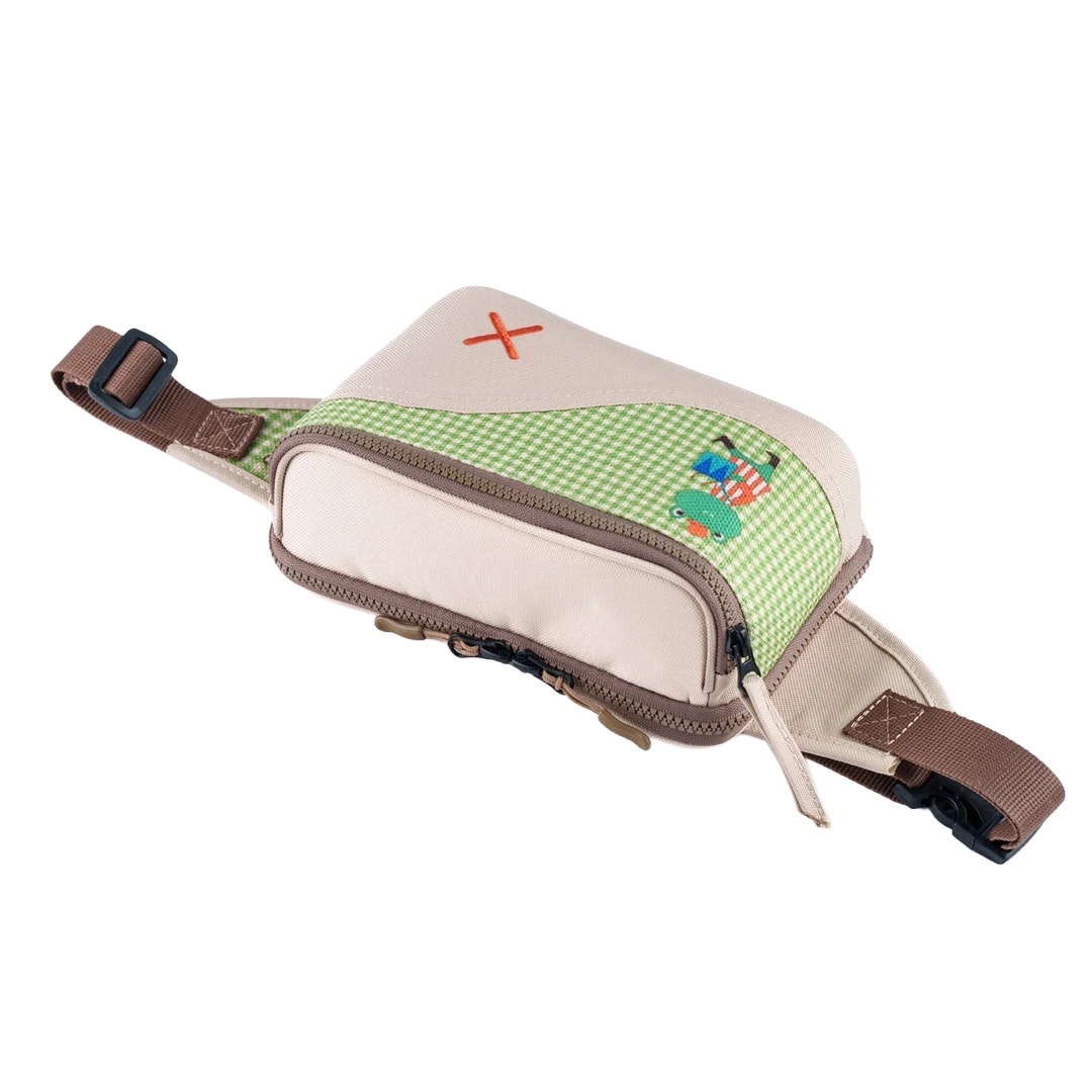 Krem Rengi Kurbağa Desenli Kanvas Unisex Göğüs ve Bel Çantası