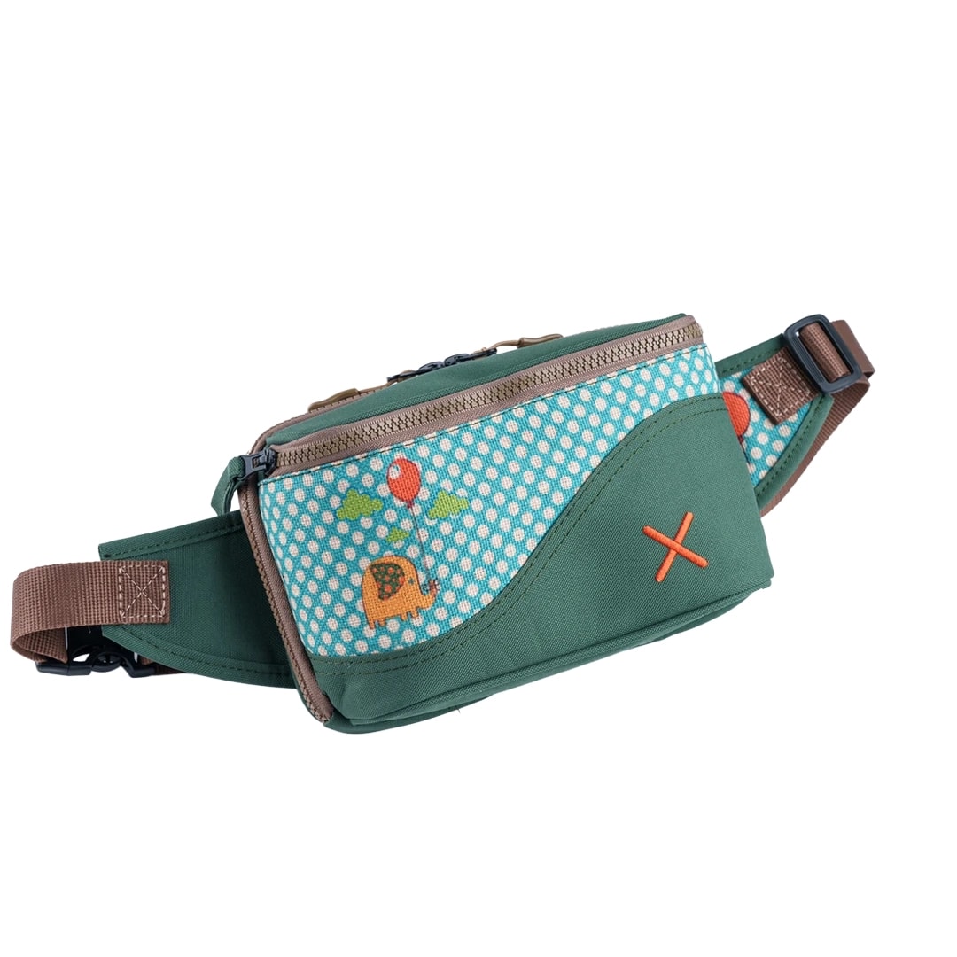 Yeşil Fil Desenli Kanvas Unisex Göğüs ve Bel Çantası