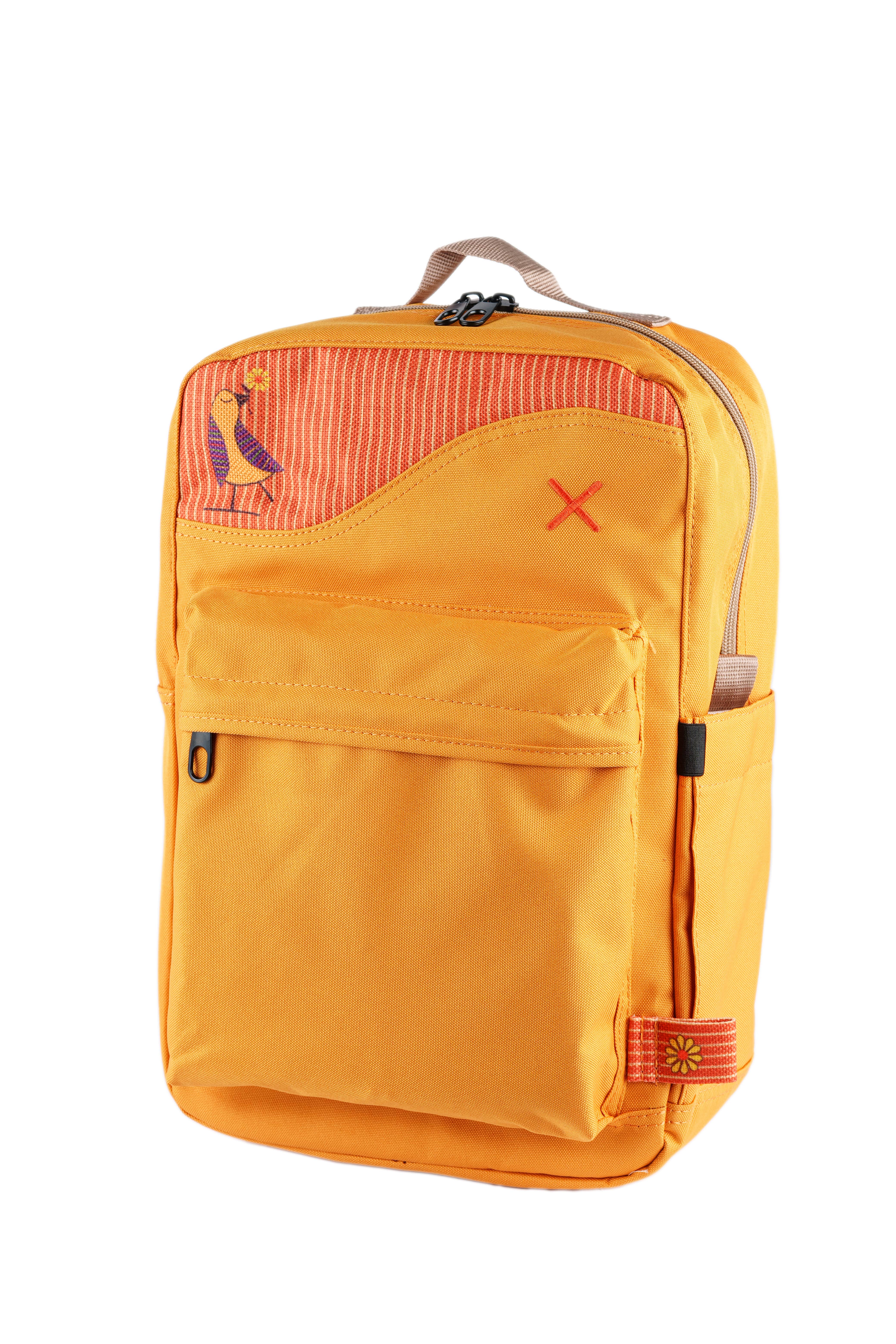 Sarı Kuş Desenli Kanvas Unisex Sırt Çantası