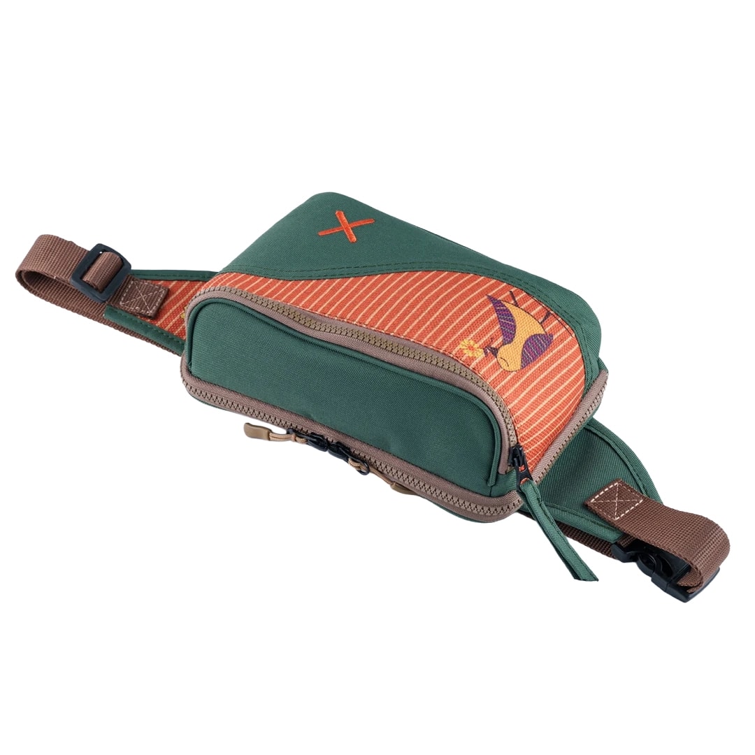 Yeşil Kuş Desenli Kanvas Unisex Göğüs ve Bel Çantası