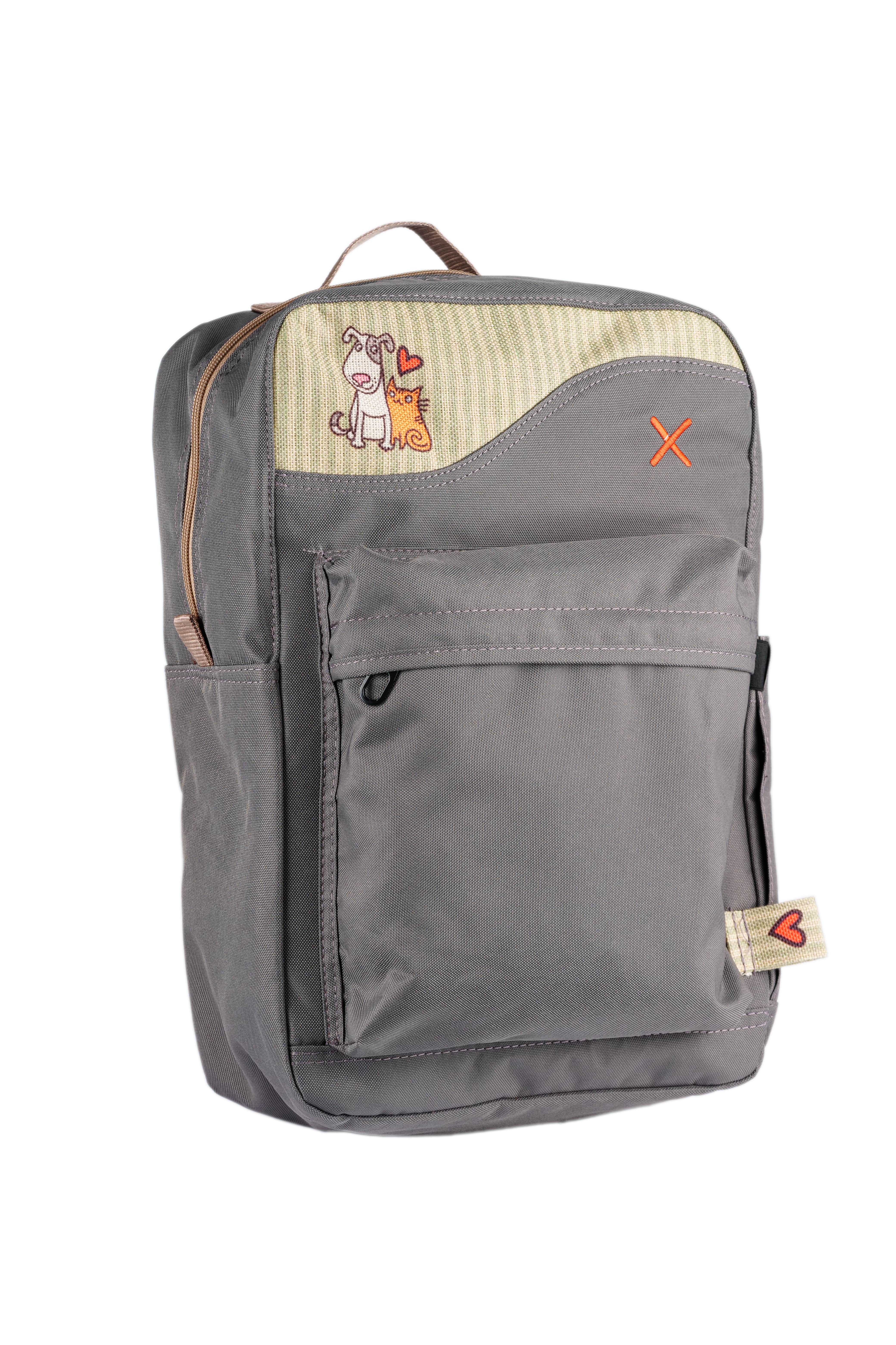 Antrasit Kedi & Köpek Desenli Kanvas Unisex Sırt Çantası