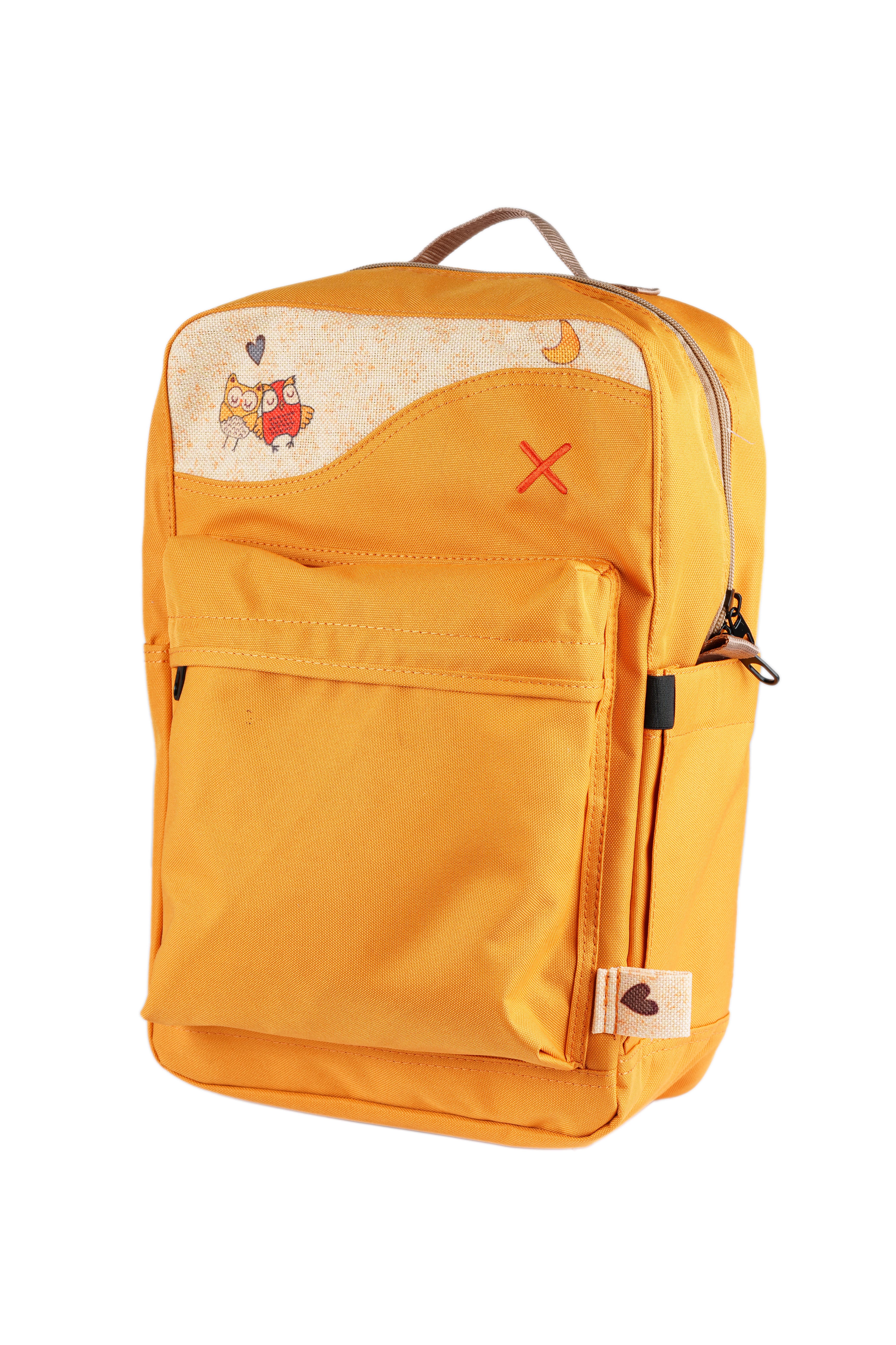 Sarı Baykuş Desenli Kanvas Unisex Sırt Çantası