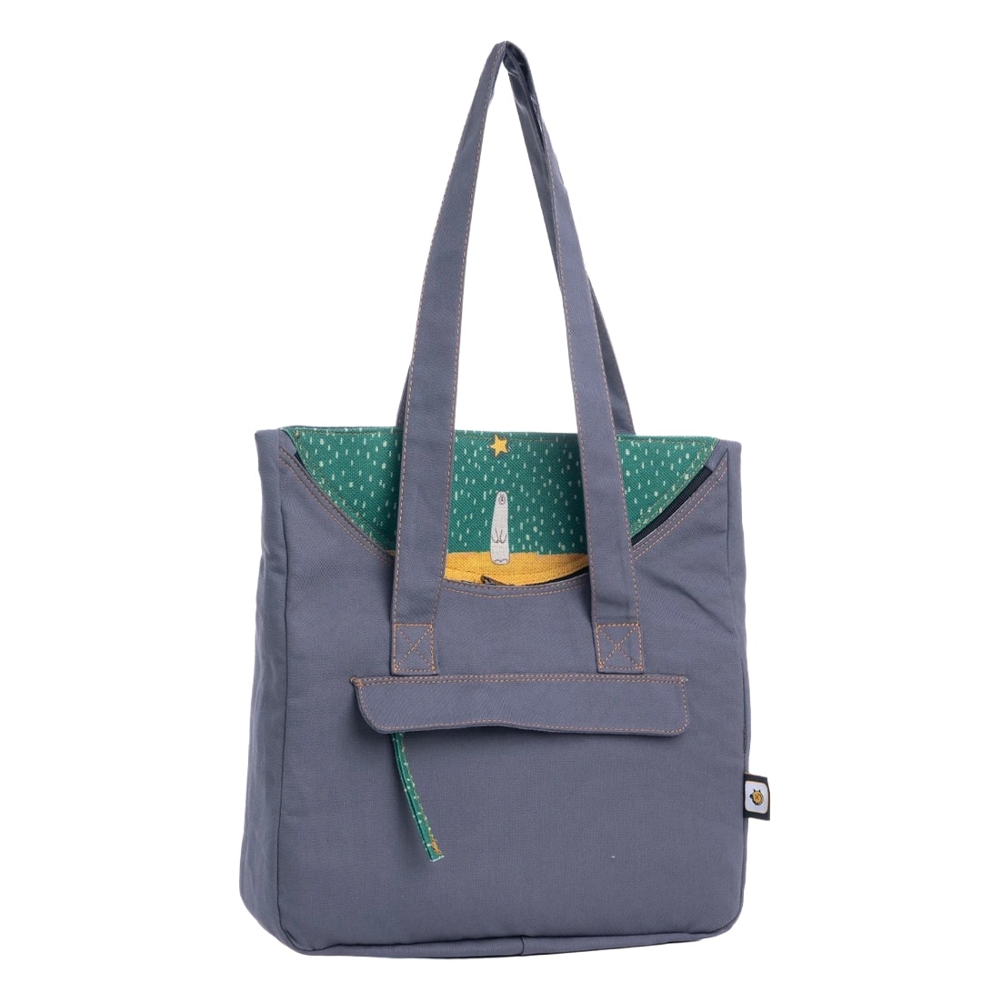 Gri Kutup Ayısı Desenli Canvas Kumaş Omuz Çantası