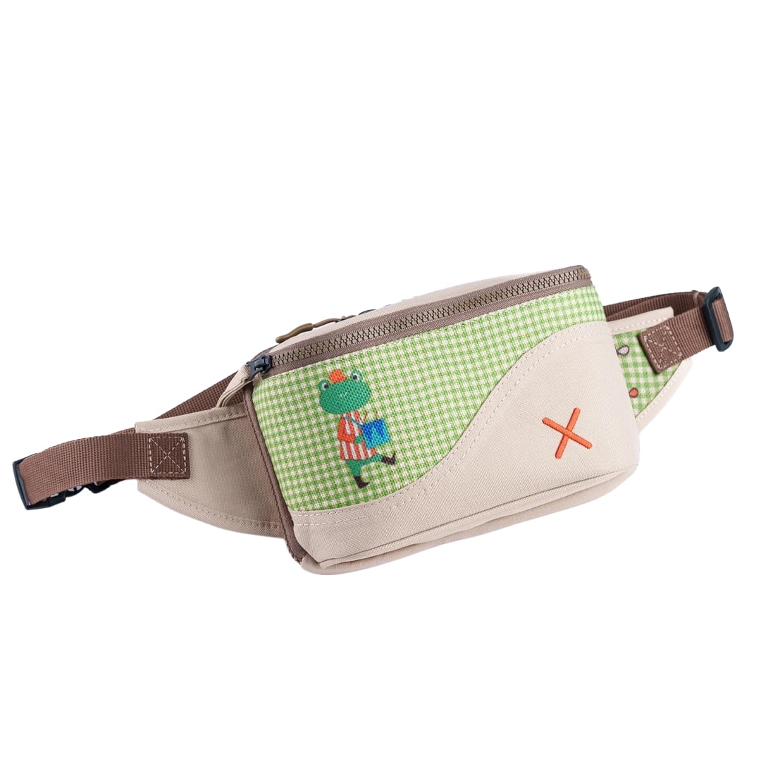 Krem Rengi Kurbağa Desenli Kanvas Unisex Göğüs ve Bel Çantası