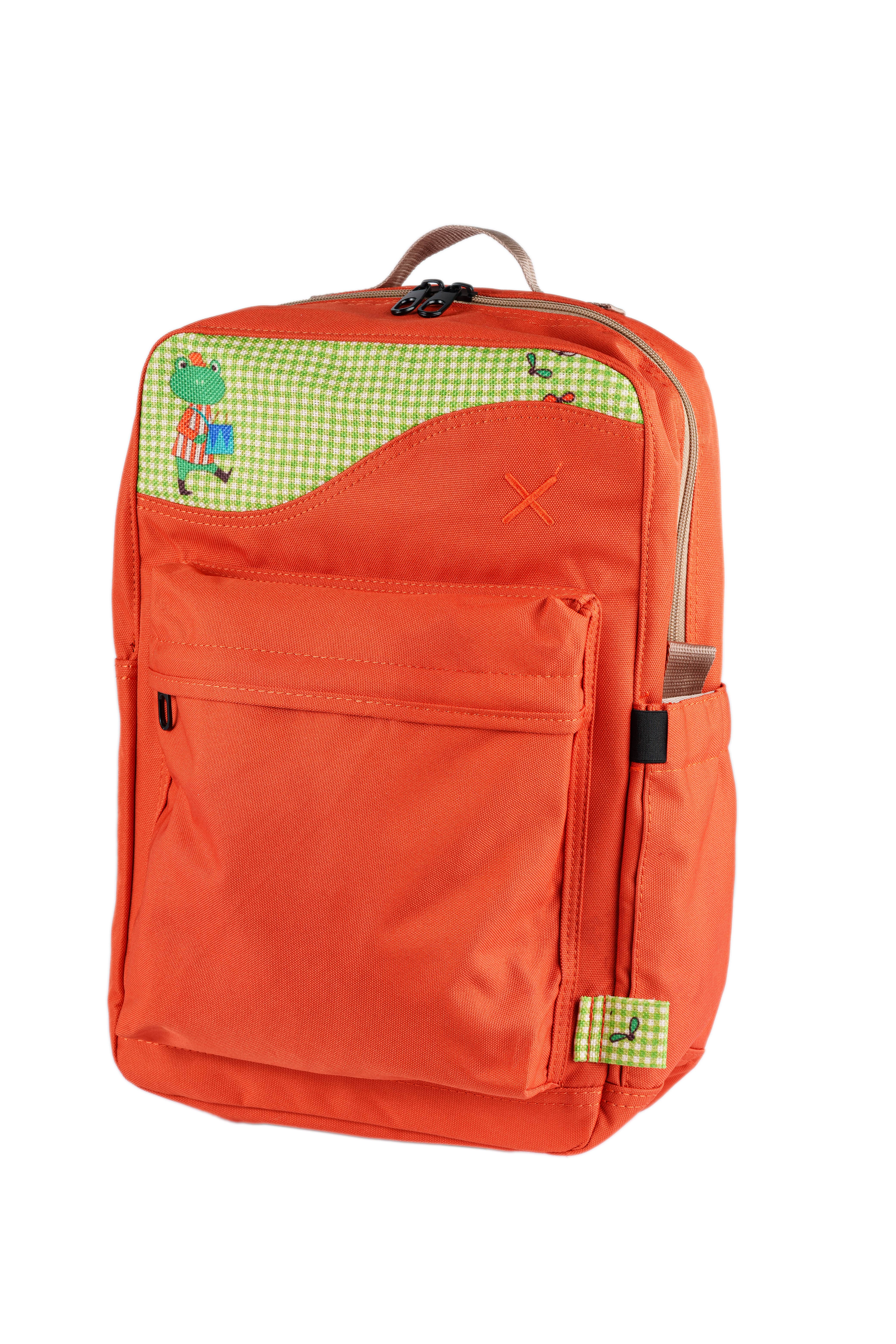 Turuncu Kurbağa Desenli Kanvas Unisex Sırt Çantası