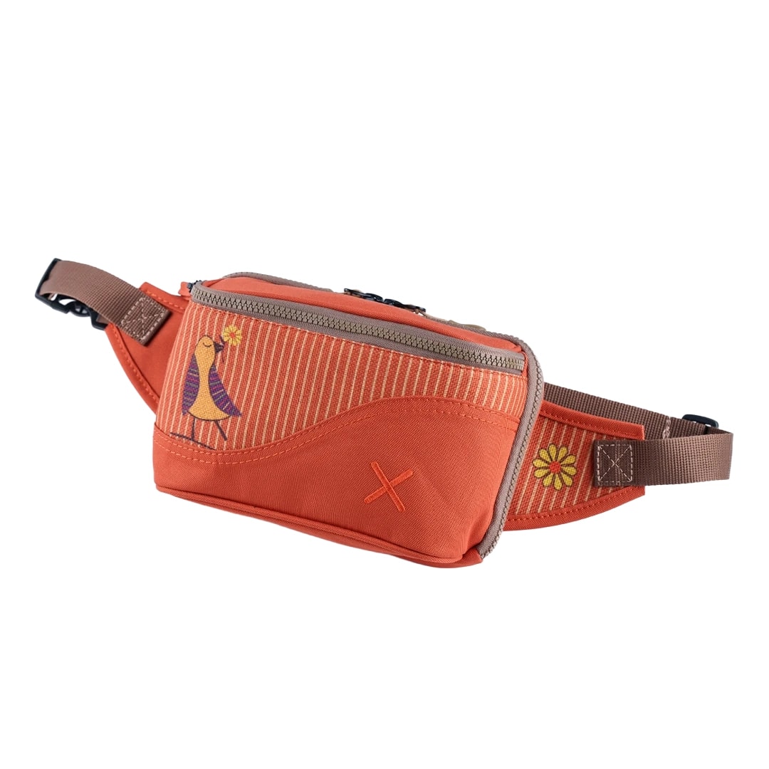 Turuncu Kuş Desenli Kanvas Unisex Göğüs ve Bel Çantası